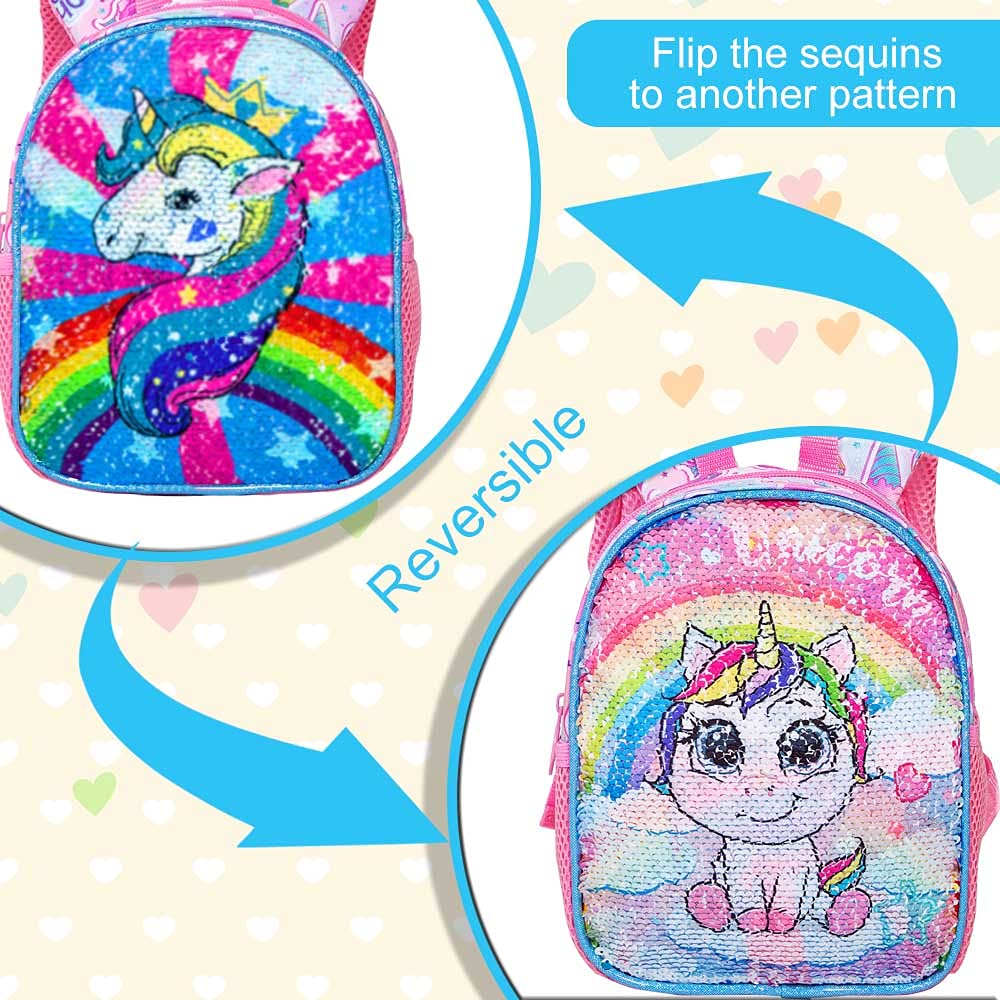 AGSDON Toddler Backpack with Removable Safety Leash - 9.5 Inch Cute Unicorn Design Baby Bookbag for Boys & Girls - Perfect for Travel, Daycare, and Outdoor Adventures