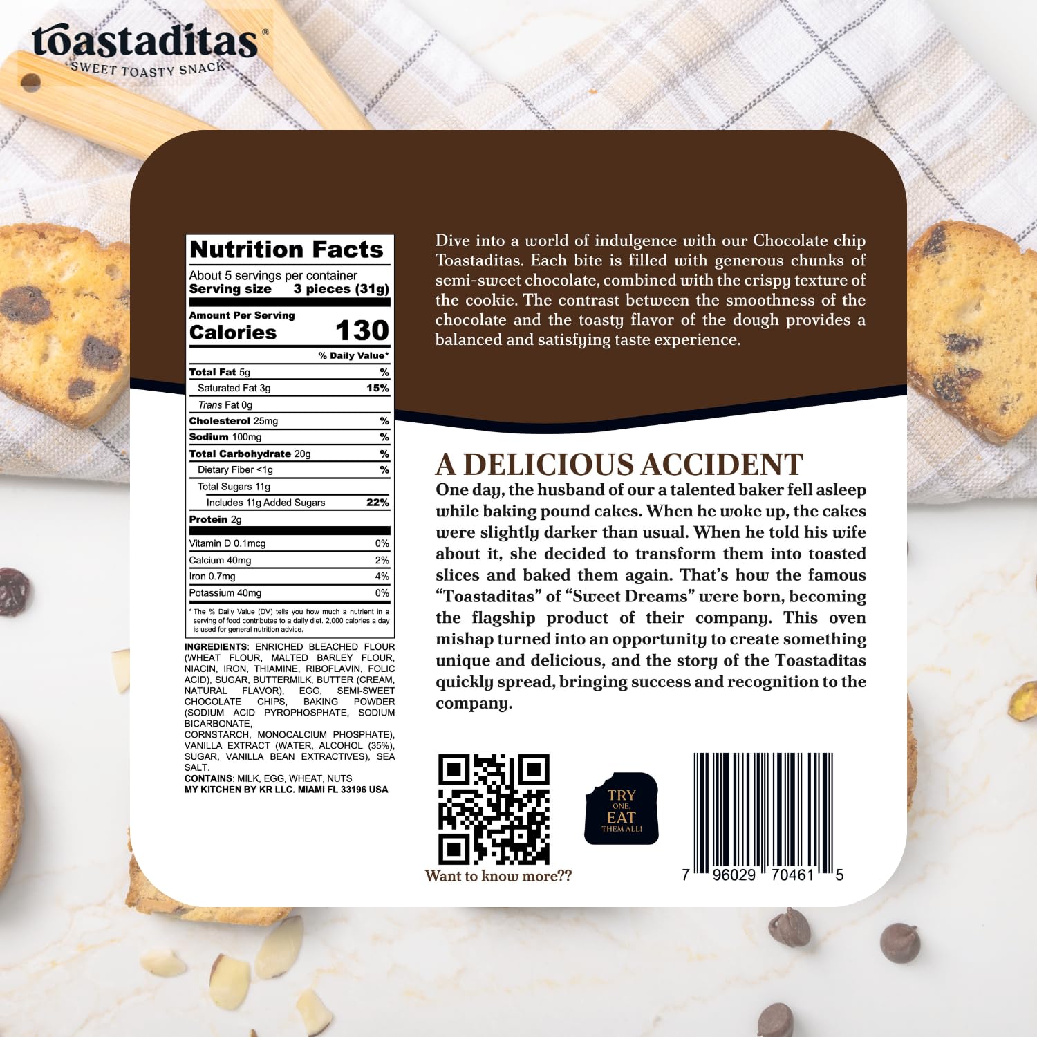 Toastaditas Chocolate Chips Toasted Cookies - 11g Protein, All-Natural Ingredients, No Artificial Flavors | Healthy Snack for Kids & Adults | Perfect for Lunch Boxes, Office Snacks & After-School Treats (3-Pack)