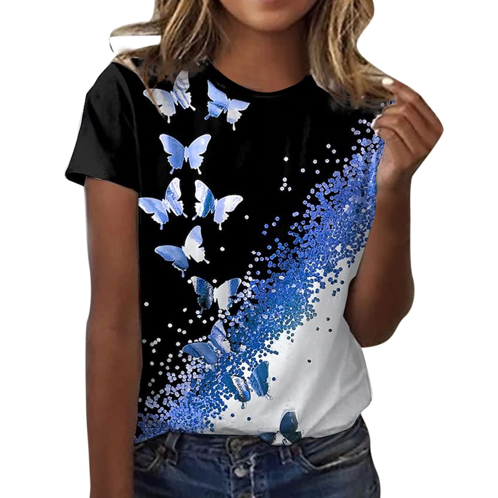 Women's Plus Size Short Sleeve Black T-Shirt - Cute Summer O-Neck Printed Top | Casual Wear, Beach Outfits & Everyday Fashion