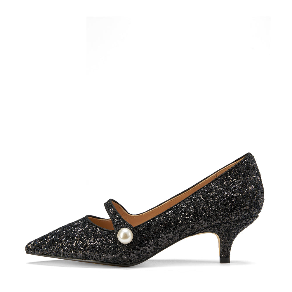 Yvonne Glitter Black High Heels for Women - Elegant Party Shoes with Sparkly Rhinestones - Perfect for Prom, Evening Events, and Special Occasions