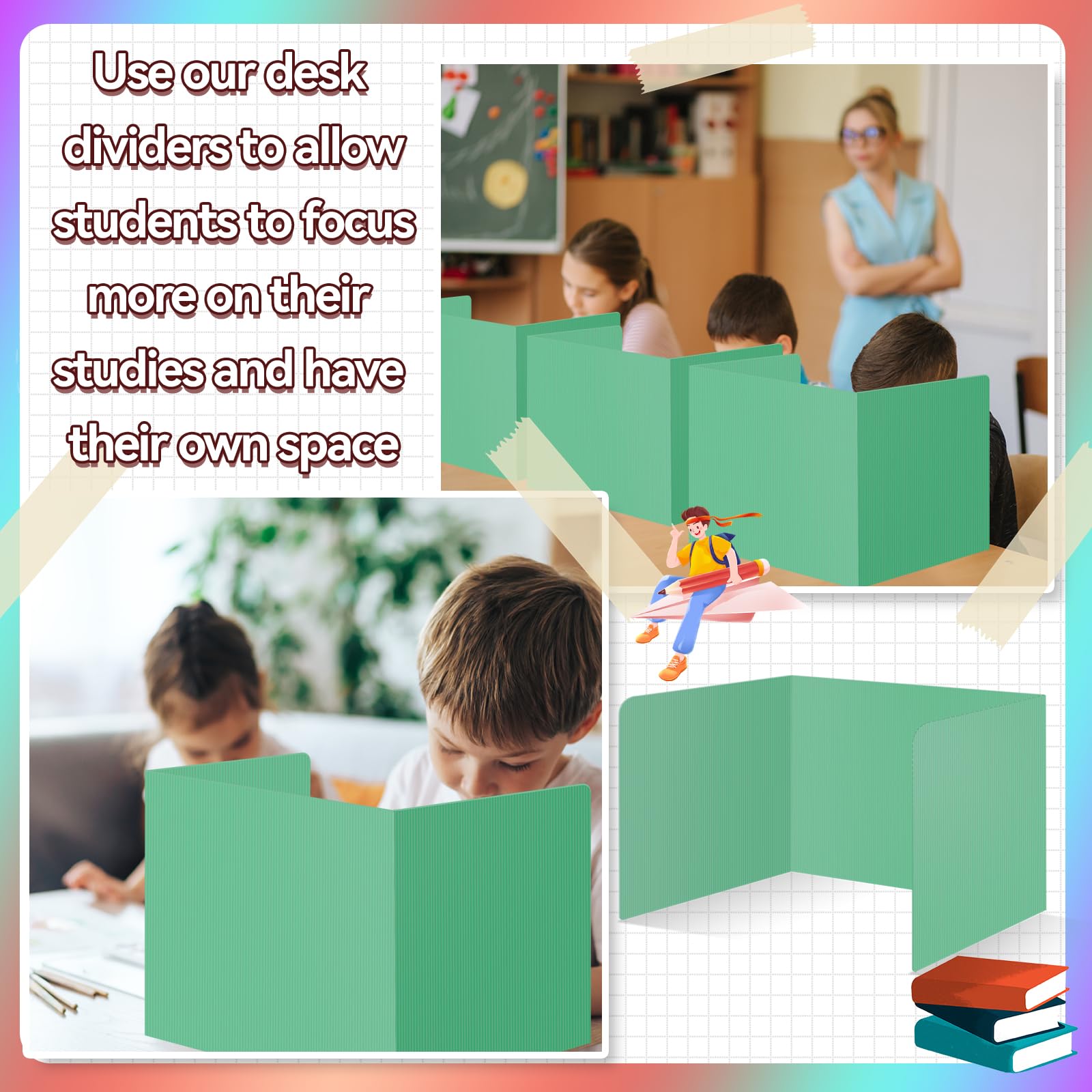 12 Pcs Plastic Desk Dividers for Students - Green Privacy Folders & Test Partitions, Classroom Supplies for Teachers & Schools - Ideal for Study, Testing & Focus in Classrooms & Home Offices