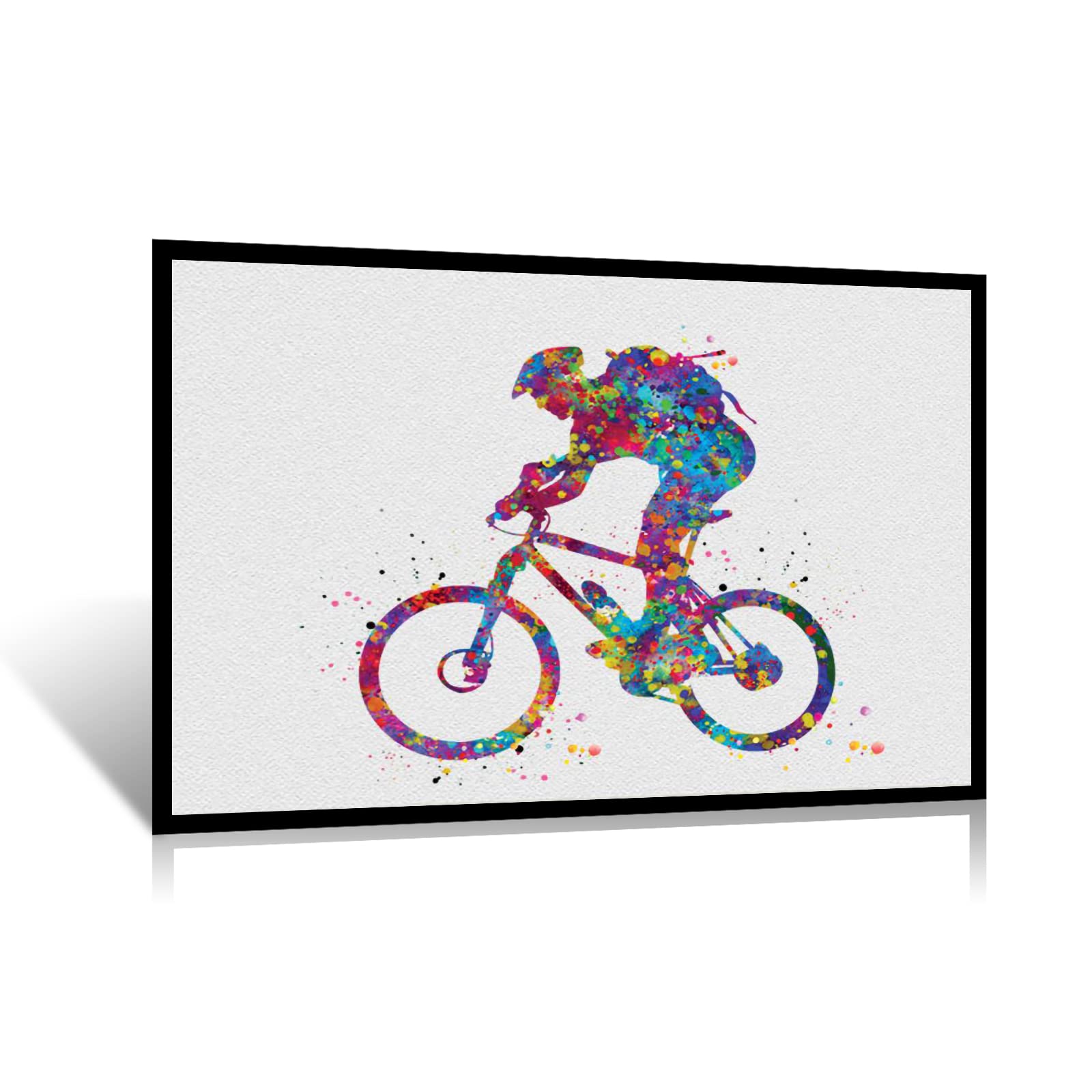 Mountain Bike Watercolor Print - 12''X18'' Framed Modern Canvas Wall Art for Dorm Room, Kitchen & Office Decor | Cycling Enthusiast Gift, MTB & Road Bike Poster