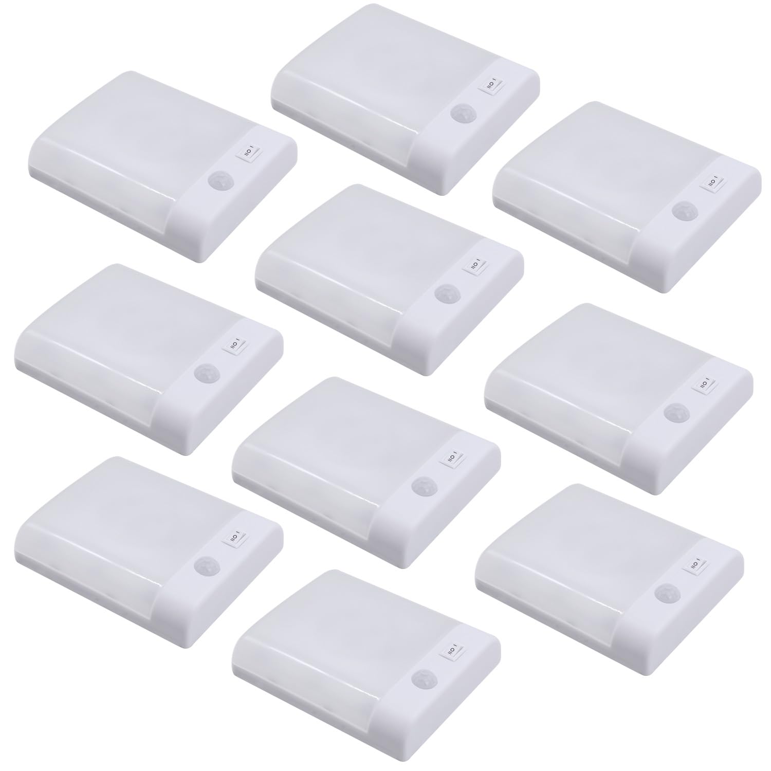 10-Pack LED Puck Lights with PIR Motion Sensor & On/Off Switch - 12V DC Cabinet Lighting for RV, Motorhome, Camper, Caravan, Trailer & Boat - Perfect for Interior Cabinets, Wardrobes, Closets & Storage Spaces