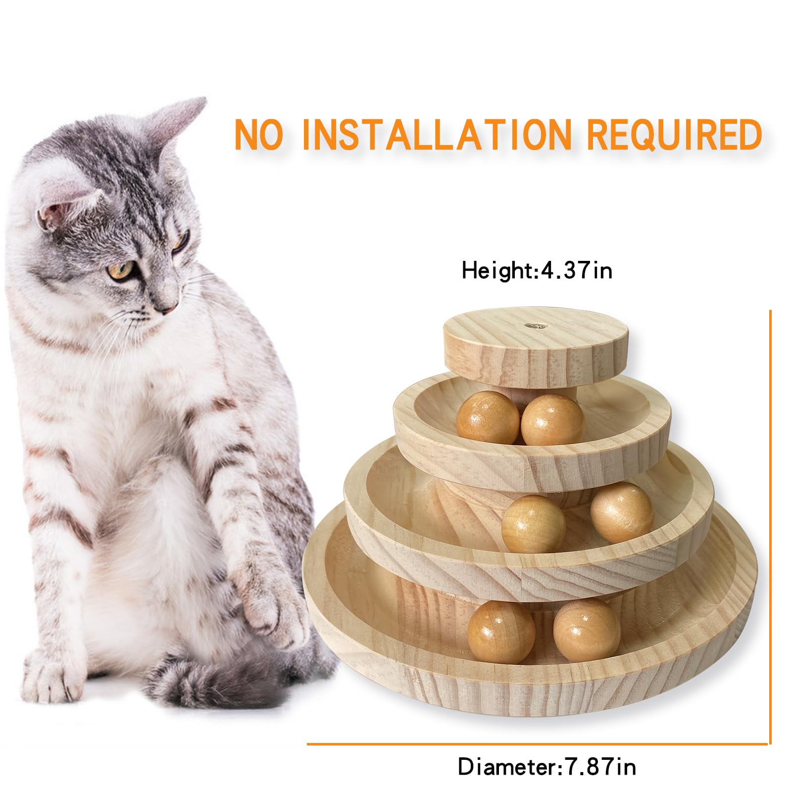 Interactive Cat Ball Track Toy - 3-Layer Wooden Maze with 6 Smooth Balls for Indoor Cats | Fun Exercise & Mental Stimulation Toy | No Assembly Required (Pine Wood) | Perfect for Playtime, Boredom Relief & Keeping Cats Active