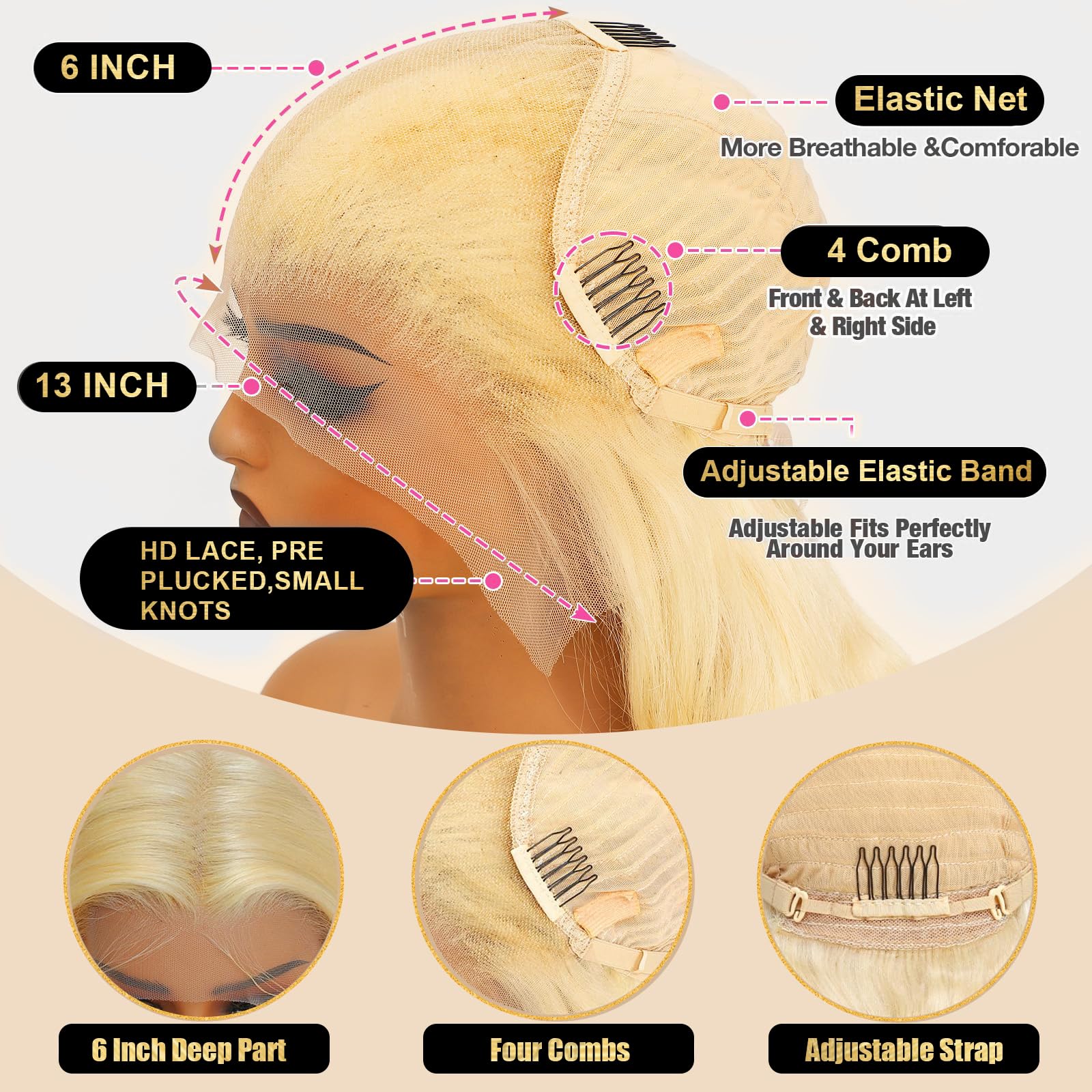 28 Inch 613 Blonde Lace Front Wig - 13x6 HD Lace Human Hair Wig with Pre-Plucked Hairline & 200% Body Wave Density - Perfect for Daily Wear, Cosplay, and Special Occasions