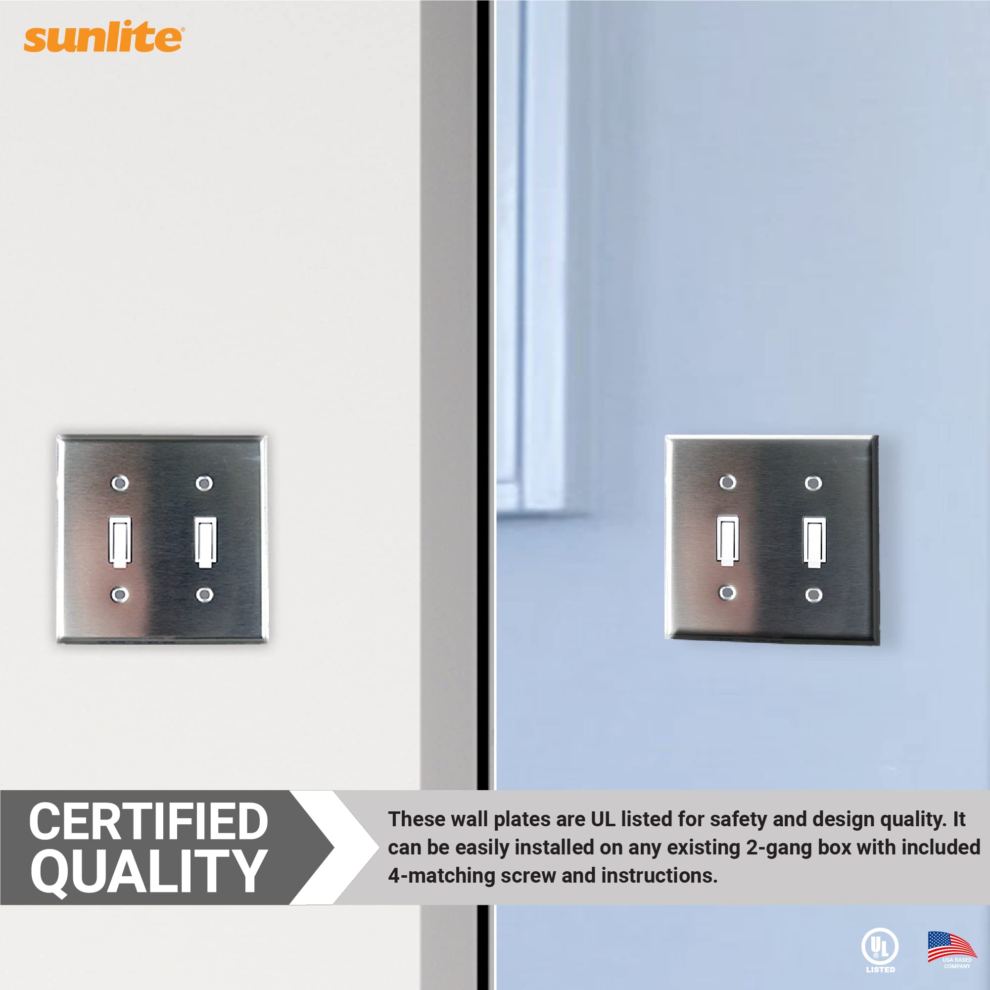 Sunlite 50630-SU 2 Gang Toggle Switch Wall Plate - Standard Size Steel Cover with Smooth Surface & Rounded Edges (1 Pack) - Perfect for Home, Office & Commercial Electrical Installations