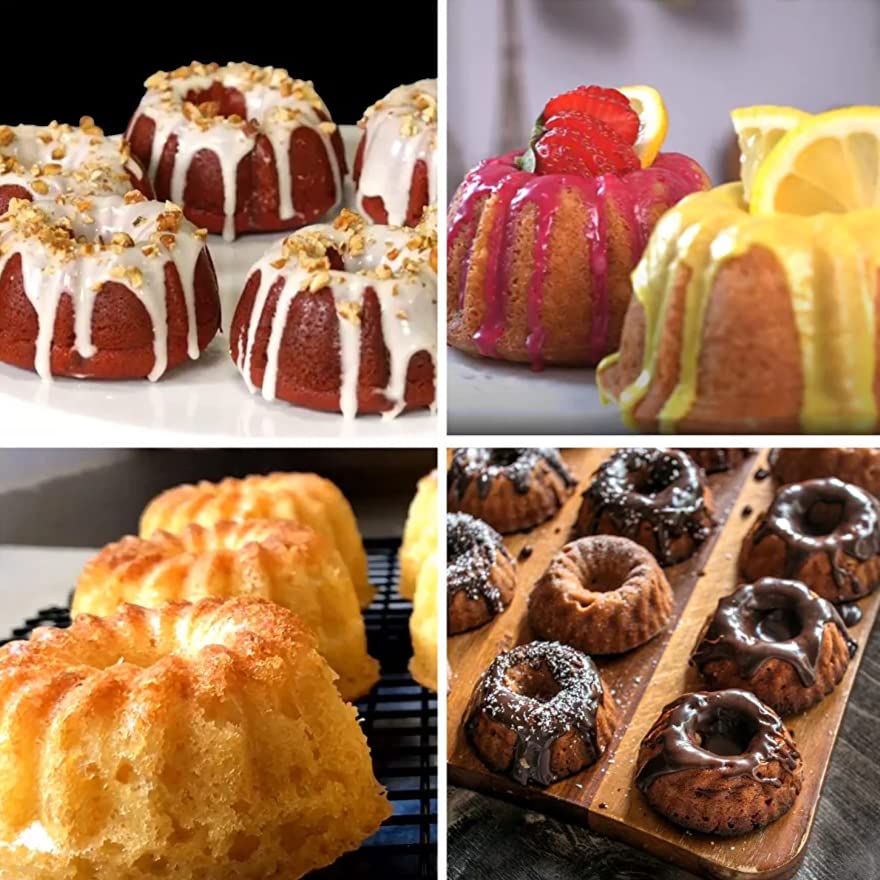 Skytail Mini Bundt Cake Pan - Silicone Flower Crown Shape Fluted Tube Mold for Baking, Non-Stick Food Grade (Perfect for Jelly, Pudding, Cupcakes, Donuts, Cornbread & Brownies) - Ideal for Birthday Parties, Tea Time & Holiday Desserts