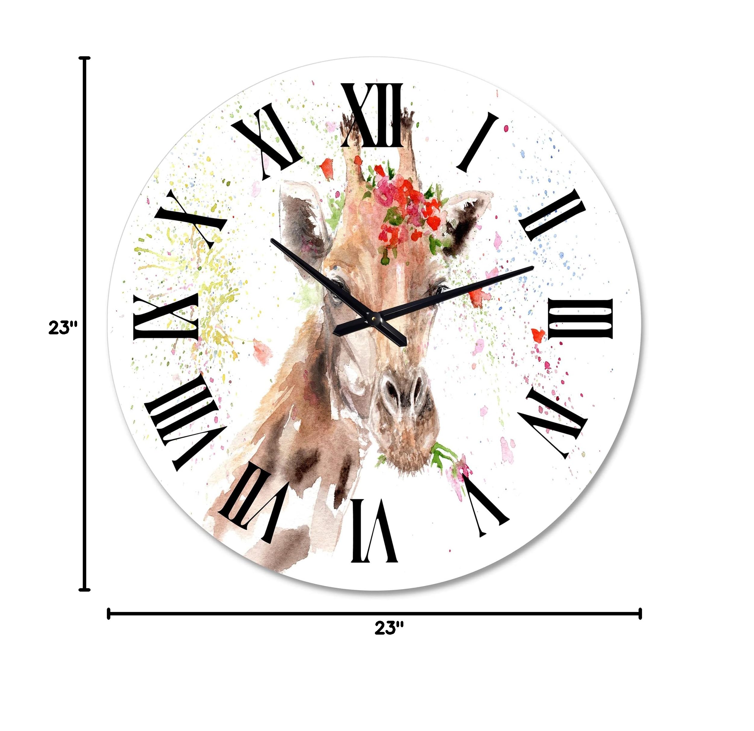 Farmhouse Wall Clock - Large Giraffe & Floral Design for Bedroom Decor | Rustic Animal-Themed Wall Art for Living Room, Nursery & Home Office