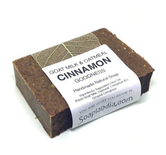 Natural Goat Milk & Olive Oil Bar Soap with Cinnamon - Moisturizing Handmade Soap for Dry & Sensitive Skin - Perfect for Bath, Shower & Gift Giving - Soaplandia Soap Company
