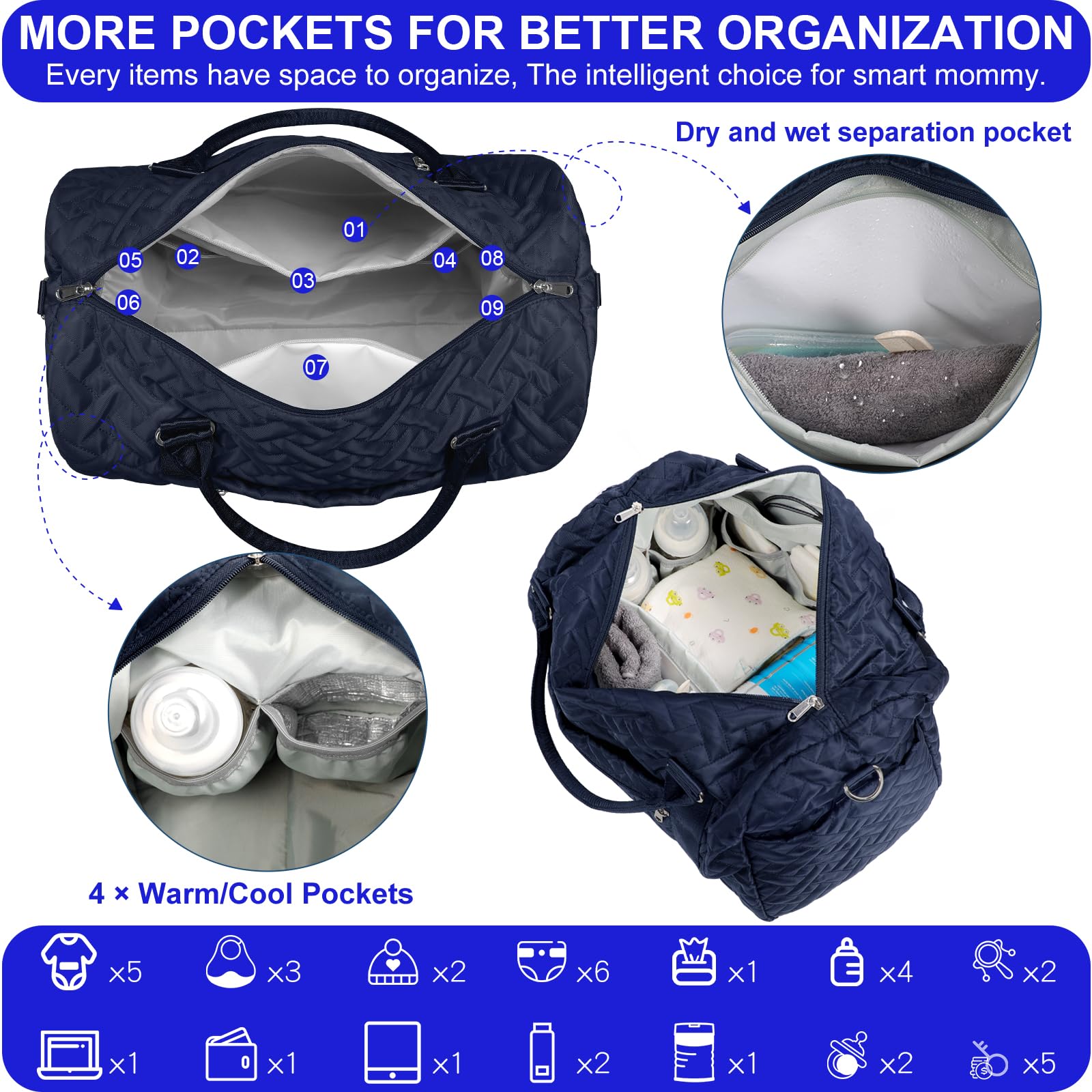 Stylish Diaper Bag Tote for Moms - Large Baby Bag for Boys & Girls, Perfect as Hospital Bag for Delivery or Travel with Twins (Ideal for Daycare, Park Outings & Family Trips)