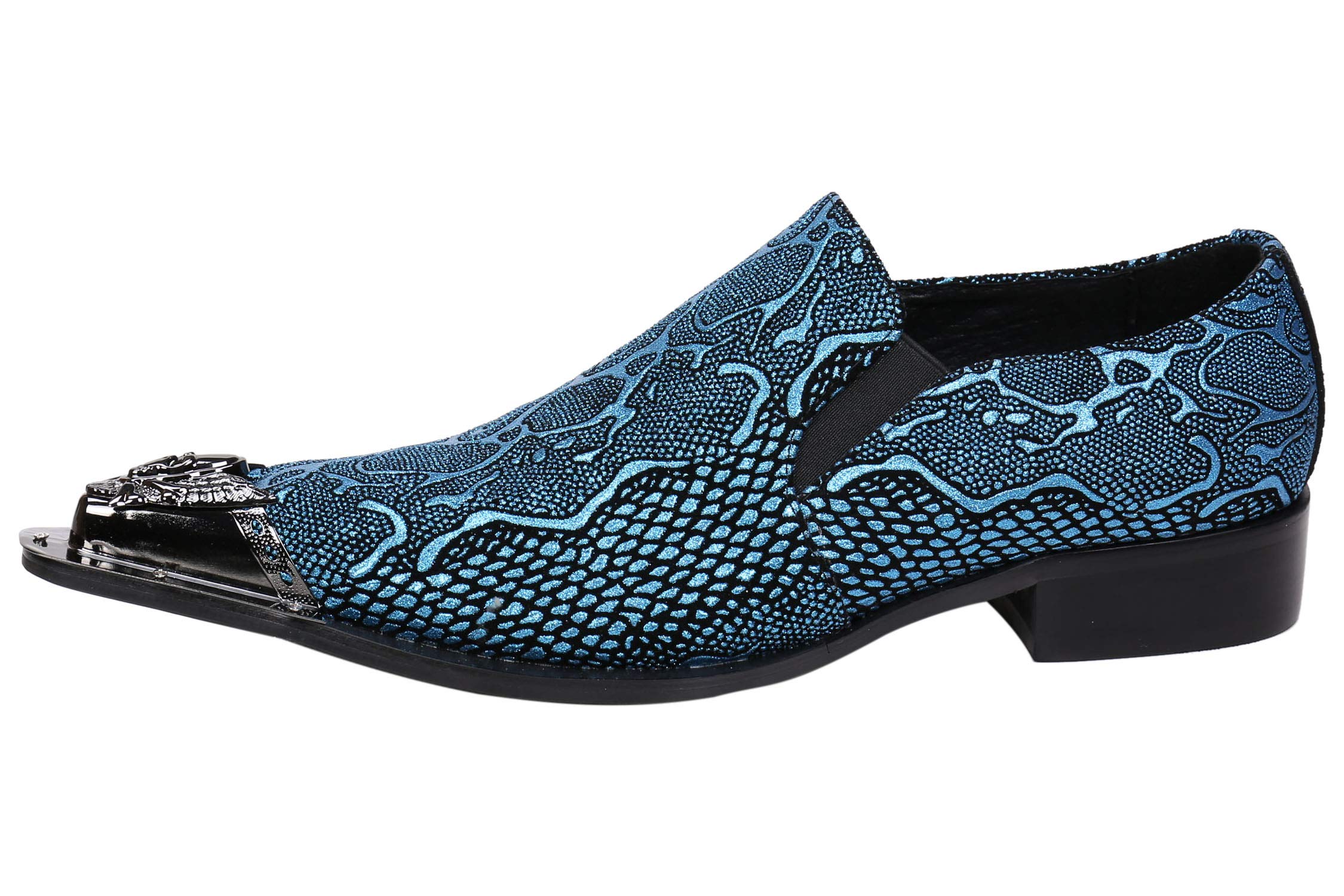 Santimon Men's Loafers - Pointed Toe Sparkling Leather Dress Shoes with Metal Tip for Western Style & Casual Wear | Perfect for Office, Parties, Weddings & Date Nights
