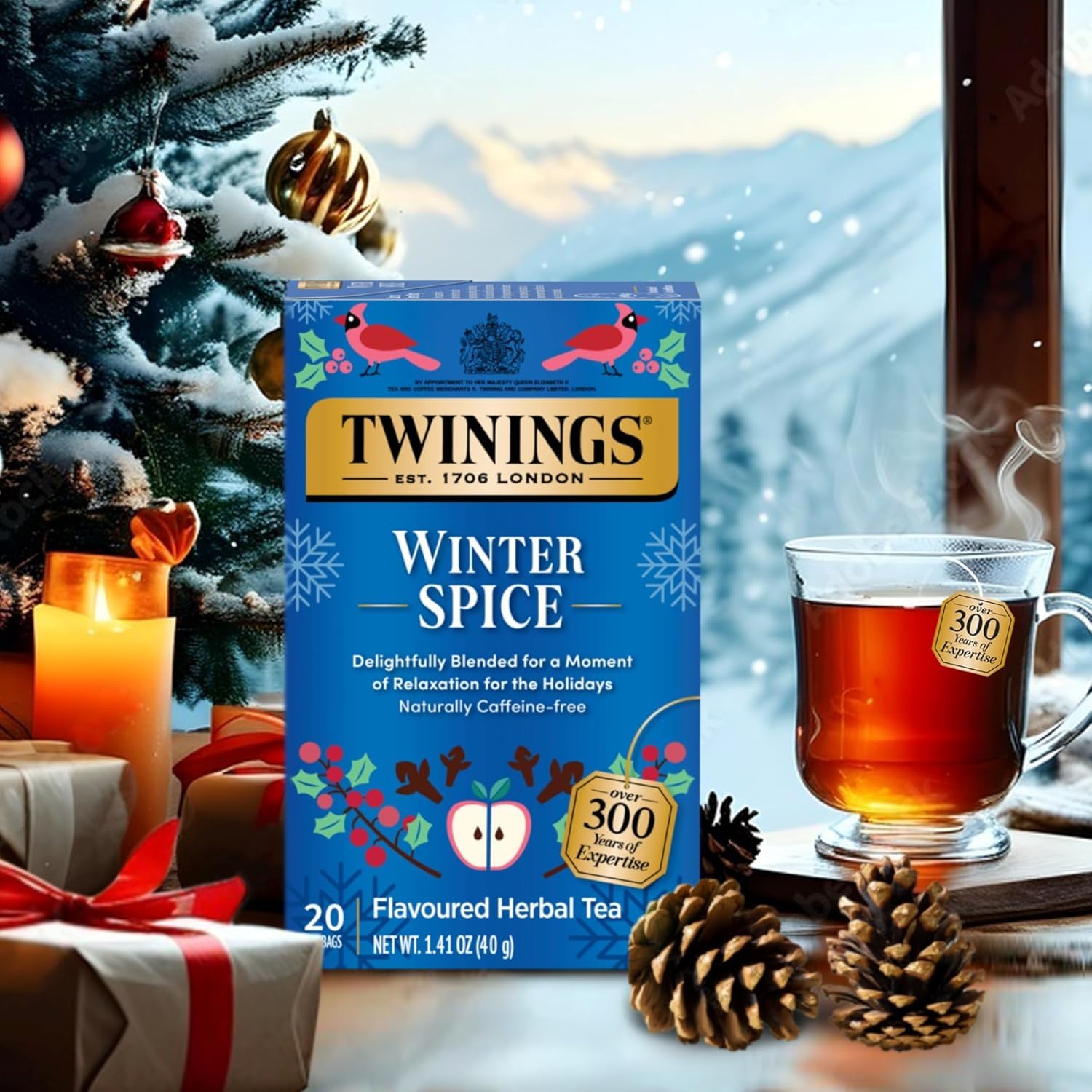 Twinings Holiday Sweet & Spicy Tea Variety 2-Pack - Caffeinated Christmas Black Tea & Caffeine-Free Winter Spice Herbal Tea | 40 Tea Bags Total (20 Each) | Perfect Christmas Gift & Cozy Winter Beverage for Family Gatherings, Office Parties & Relaxing Evenings by the Fireplace