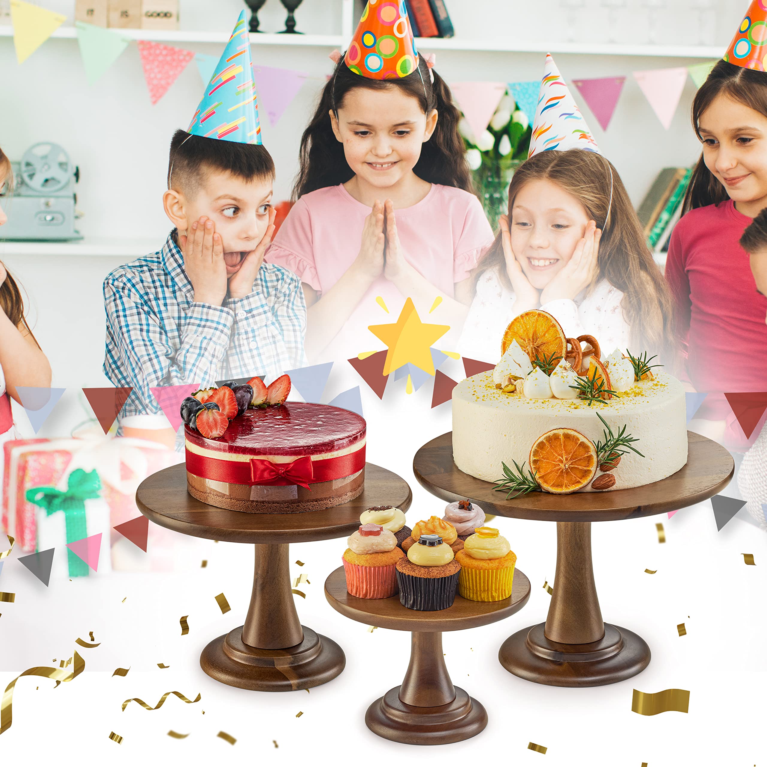 3-Tier Acacia Wood Cake Stand Set - Rustic Farmhouse Cupcake Stand for Weddings, Birthdays & Parties - Durable Wooden Dessert Display for Restaurants, Bakeries & Home Entertaining - Perfect for Cakes, Cupcakes, Pastries & Sweet Treats