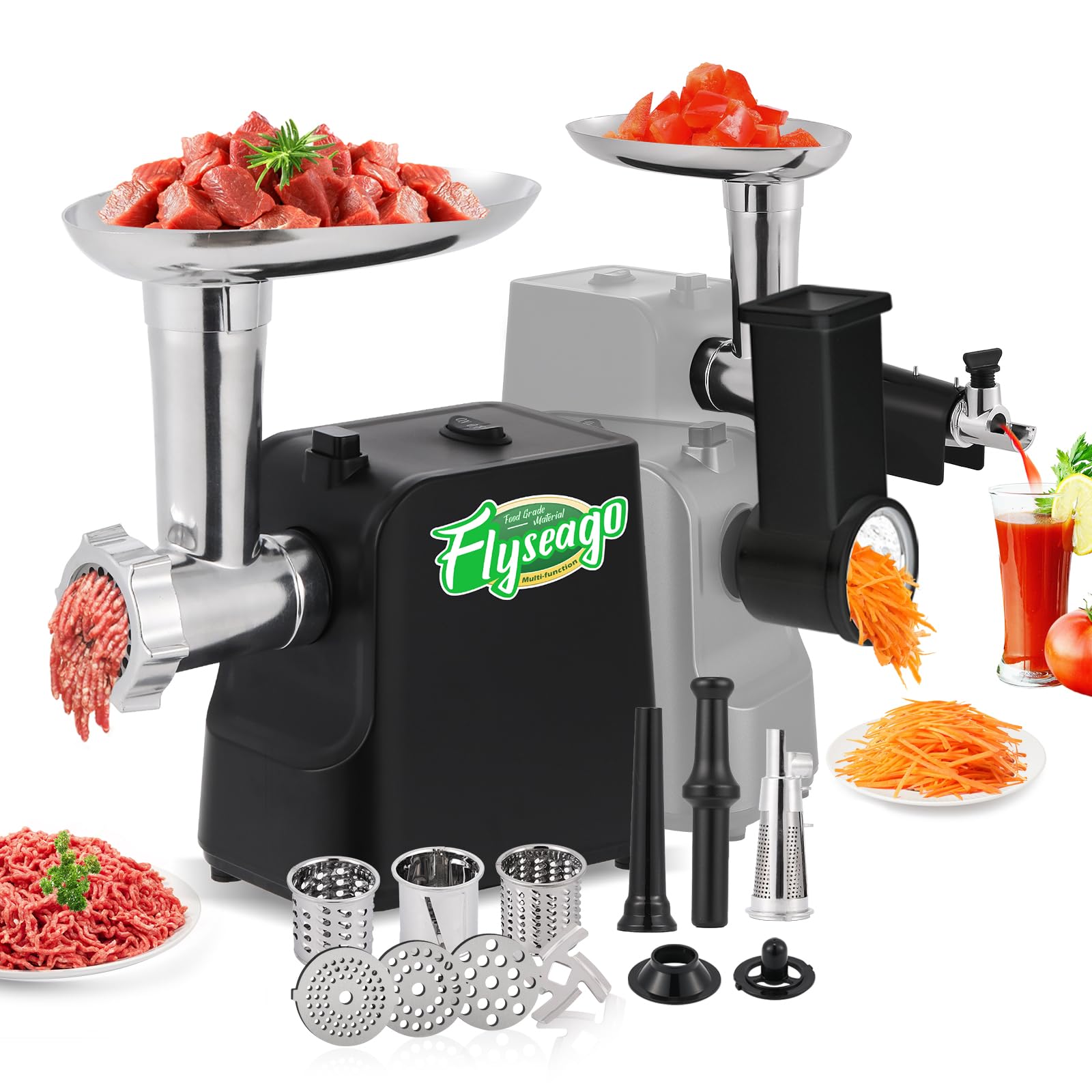 1700W Electric Meat Grinder - 9-in-1 Stainless Steel Food Processor with Sausage Maker & Kubbe Kit | Includes 3 Grinding Plates & Juicer Attachment | Perfect for Home Kitchen, BBQ, Meal Prep & Juicing