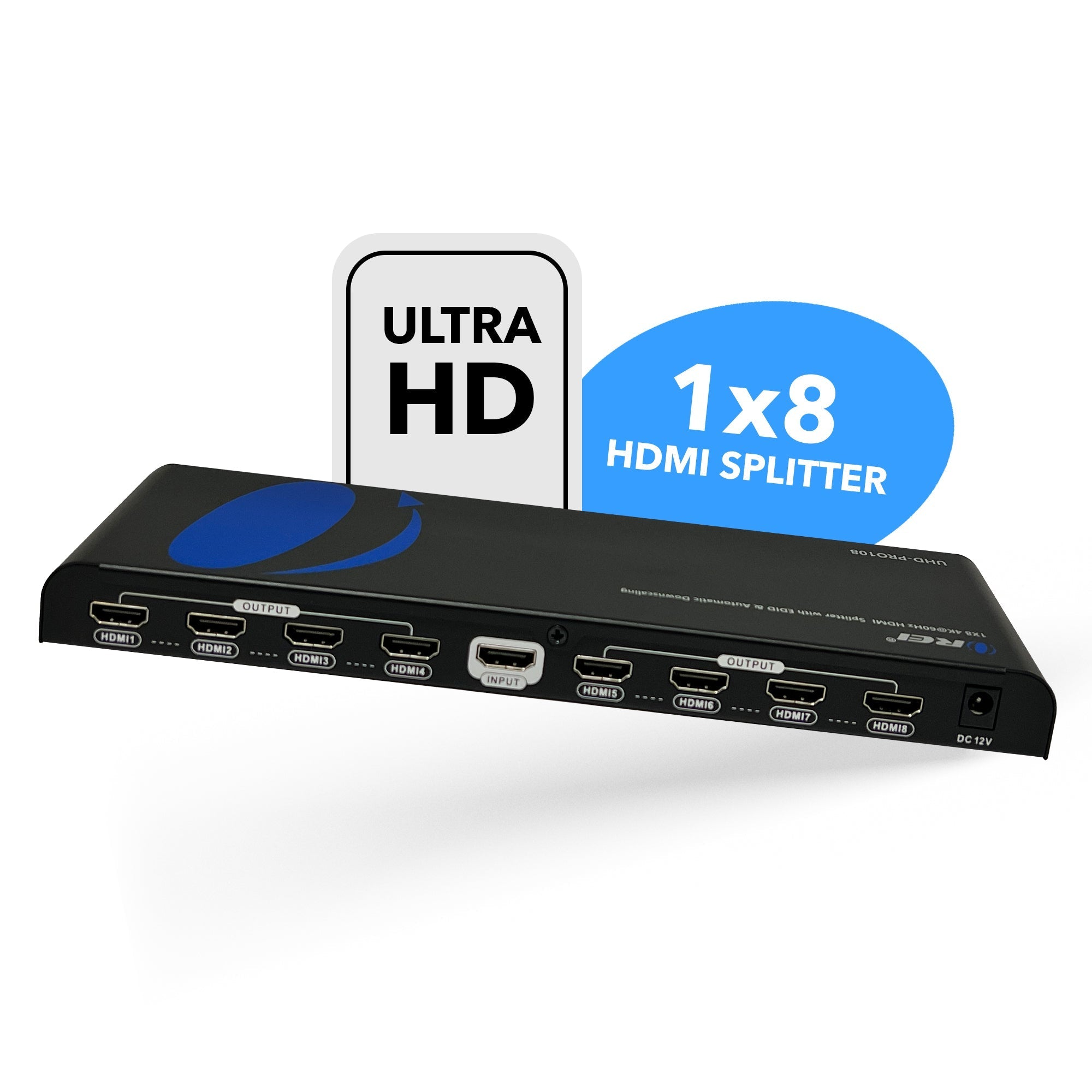 1x8 HDMI Splitter 4K 60Hz - 1 Input 8 Outputs, Ultra HD 4K@60Hz, Auto Downscaling, EDID Management (UHD PRO108) - Perfect for Home Theater, Gaming Setup & Multi-Screen Displays