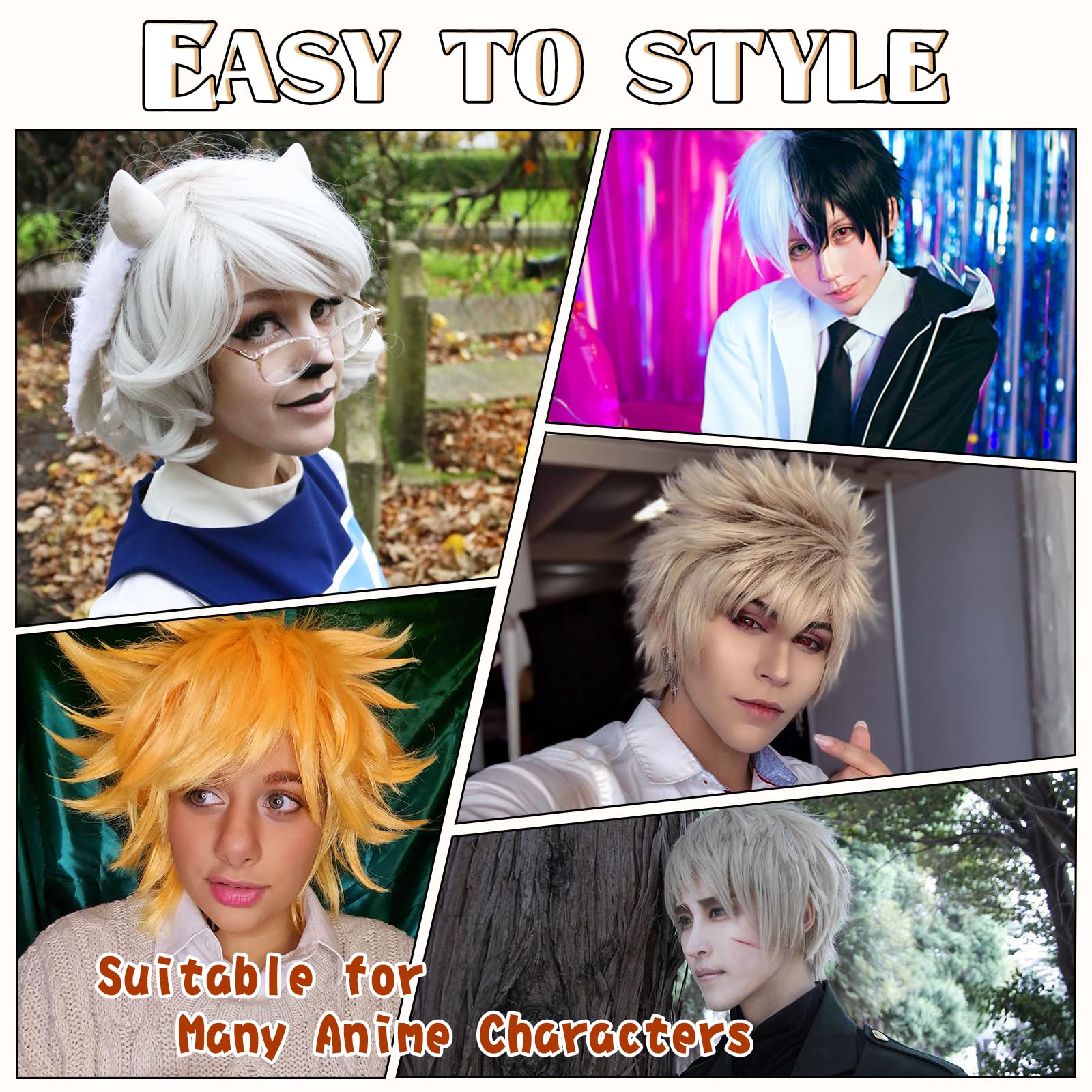 S-noilite Unisex Short Cosplay Wig for Women & Men - Fluffy Straight Anime Synthetic Hair - Green Pixie Wig for Halloween, Comic Con, and Costume Parties