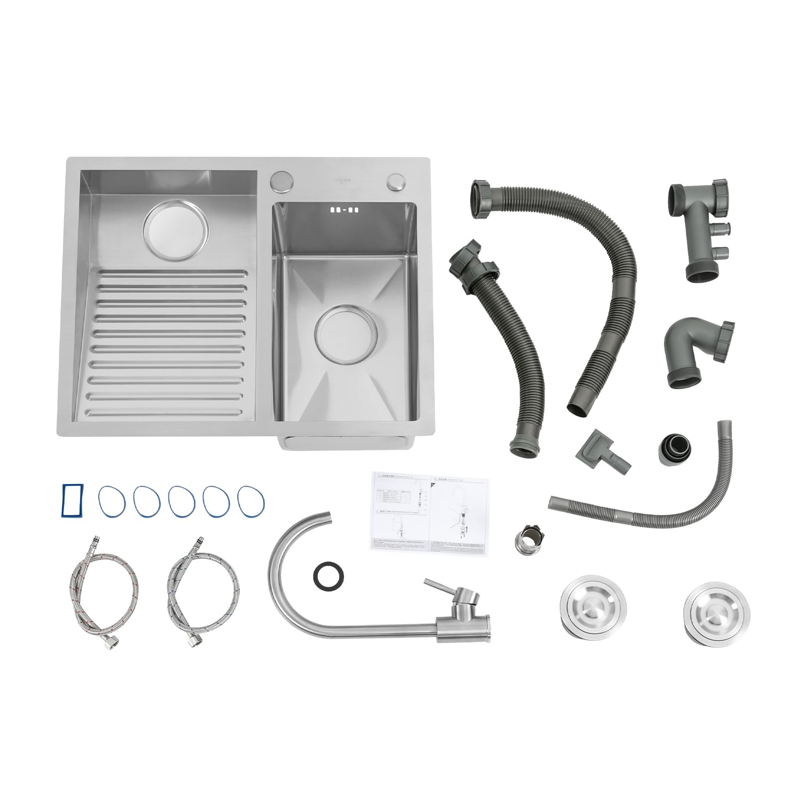 Stainless Steel Laundry Utility Sink with Washboard - 23.62 Inch Double Basin Bathroom & Utility Sink with Faucet - Easy to Clean Indoor/Outdoor Use - Perfect for Laundry Room, Basement, Garage & RV (23.62x18.89in Left Side Washboard Included)