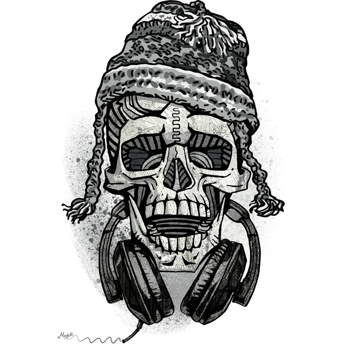 MudgeStudios Unisex Snowboarder Skull with Headphone Hoodie - Winter Sports & Streetwear Fashion for Snowboarding, Skateboarding & Casual Wear