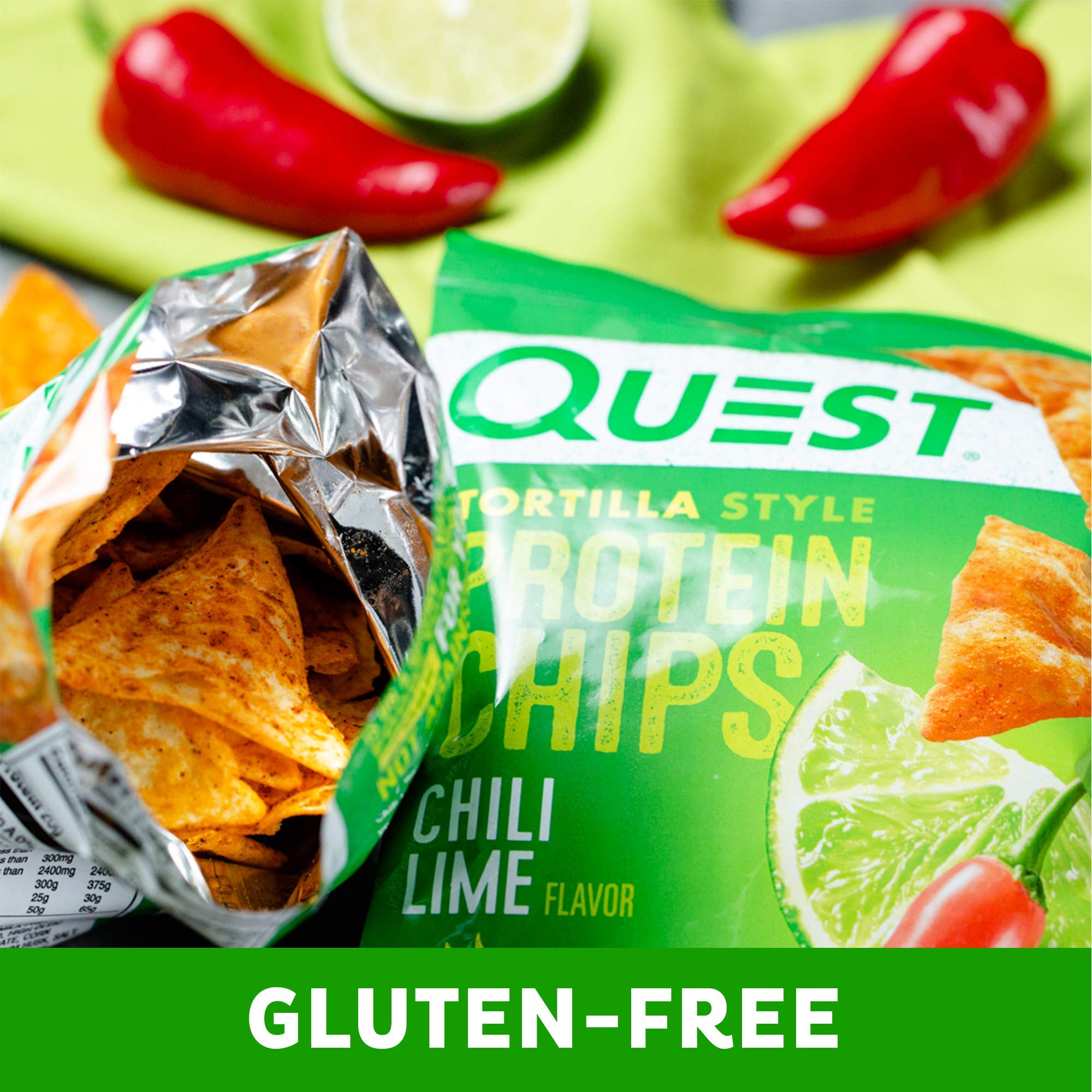 Quest Nutrition Chili Lime Tortilla Style Protein Chips - High Protein 20g, Low Carb 3g Net Carbs, Gluten Free, Keto Friendly Snack - 1.1oz Pack of 12 - Perfect for On-the-Go, Workouts & Healthy Lifestyle