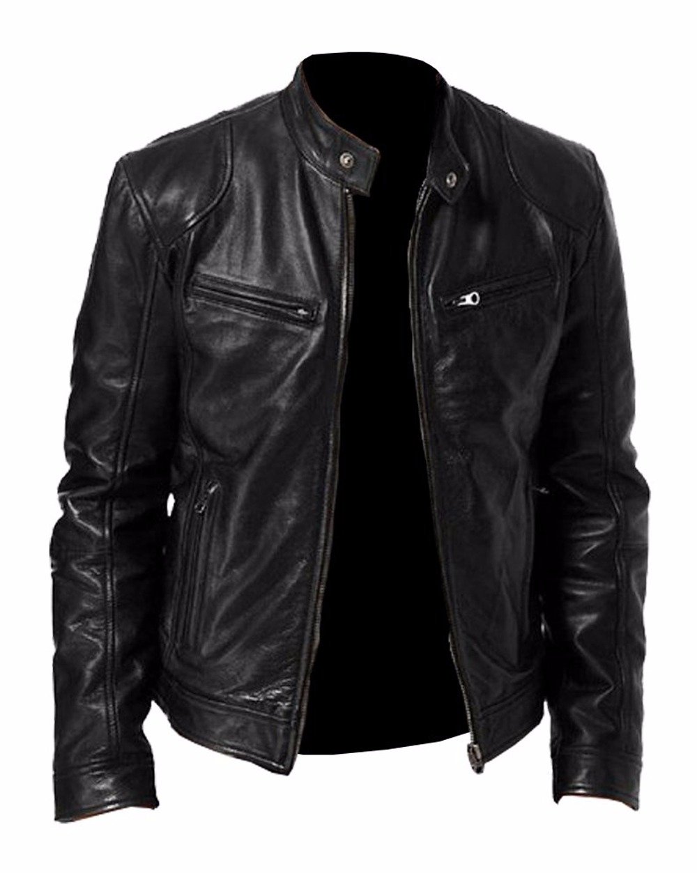 Men's Black Genuine Sheep Leather Motorcycle Jacket with Sword Design - Premium Biker Outfit for Riding & Casual Wear
