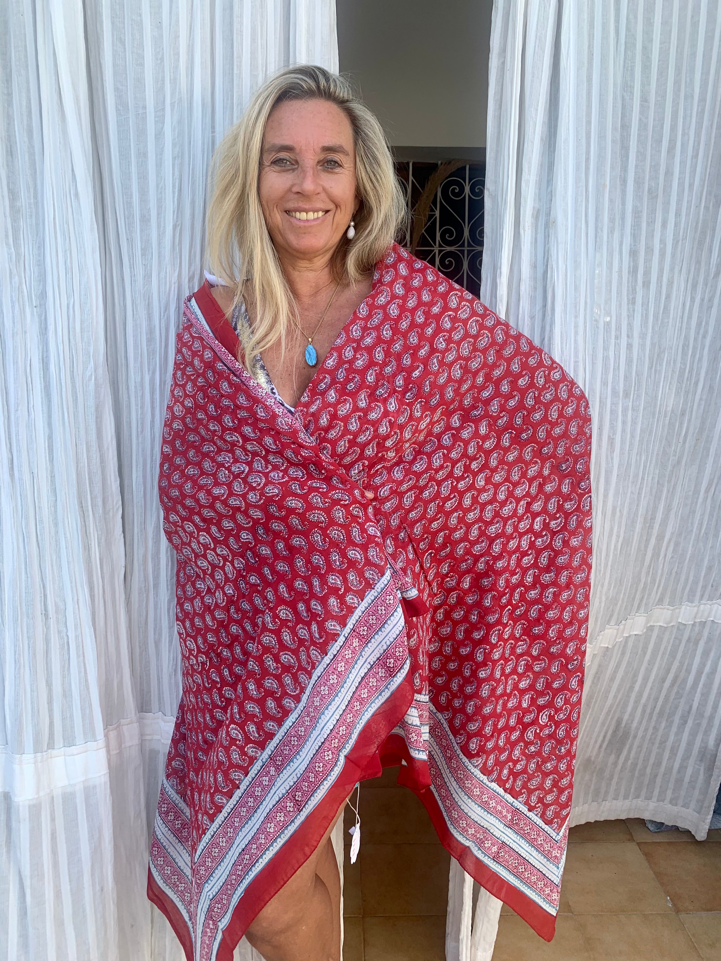 Stylish Hand Block Print Sarong - Boho Beach Wrap, Summer Cover Up, Yoga Scarf & Home Decor