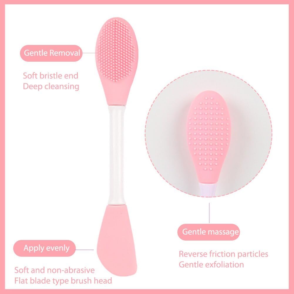 MobFest® Double-Ended Silicone Face Mask Brush - Makeup Removal & Exfoliating Scrubber for Lips & Face - Soft Facial Mask & Body Lotion Applicator (6.5 Inch, 2 Pack) - Perfect for Spa Days & Skincare Routine