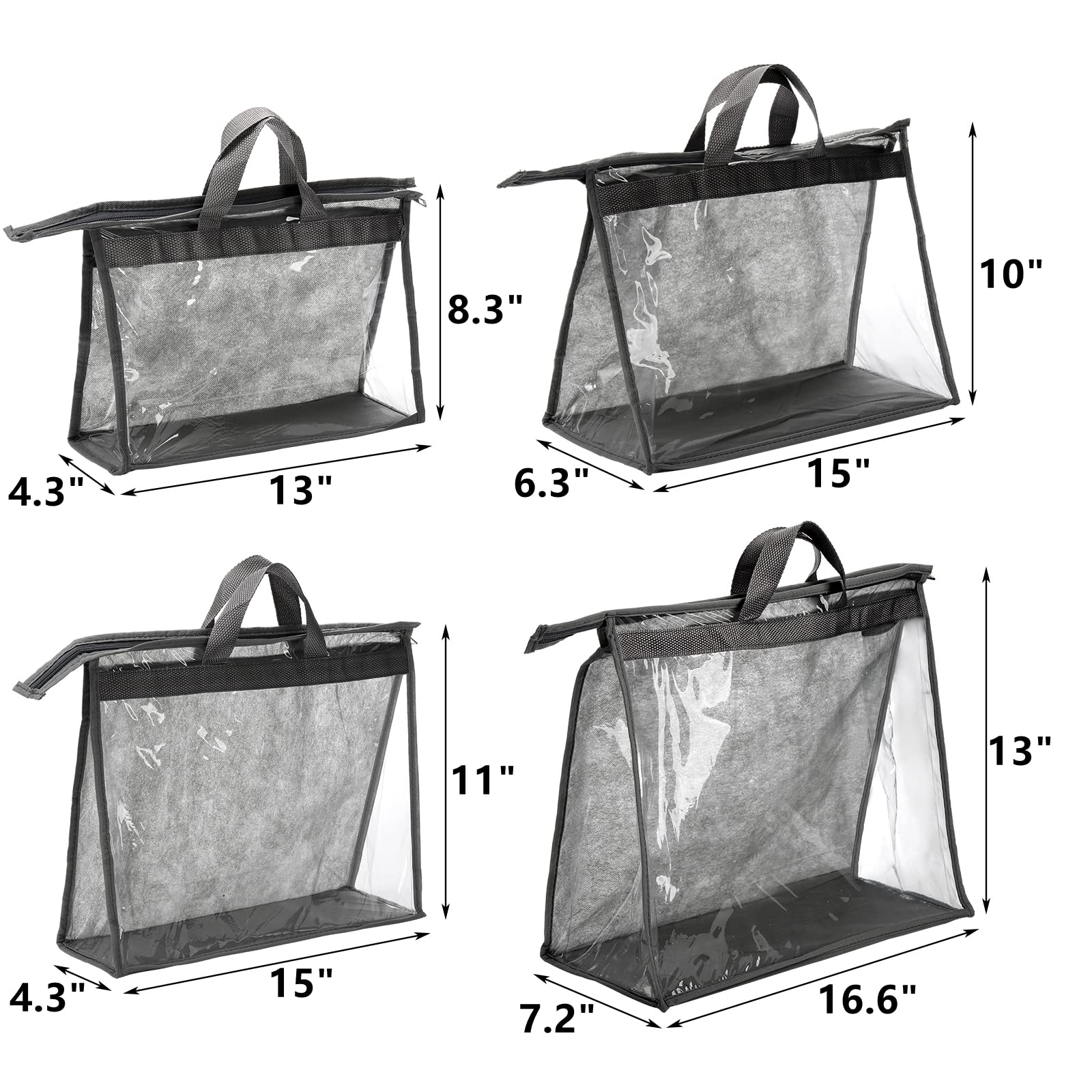 Peohud 12 Pack Clear Dust Bags for Handbags - Zippered Purse Protector Storage Organizer with Handle, Hanging Closet Dust Cover for LV, Gucci, Chanel | Perfect for Travel, Home Organization & Luxury Bag Protection