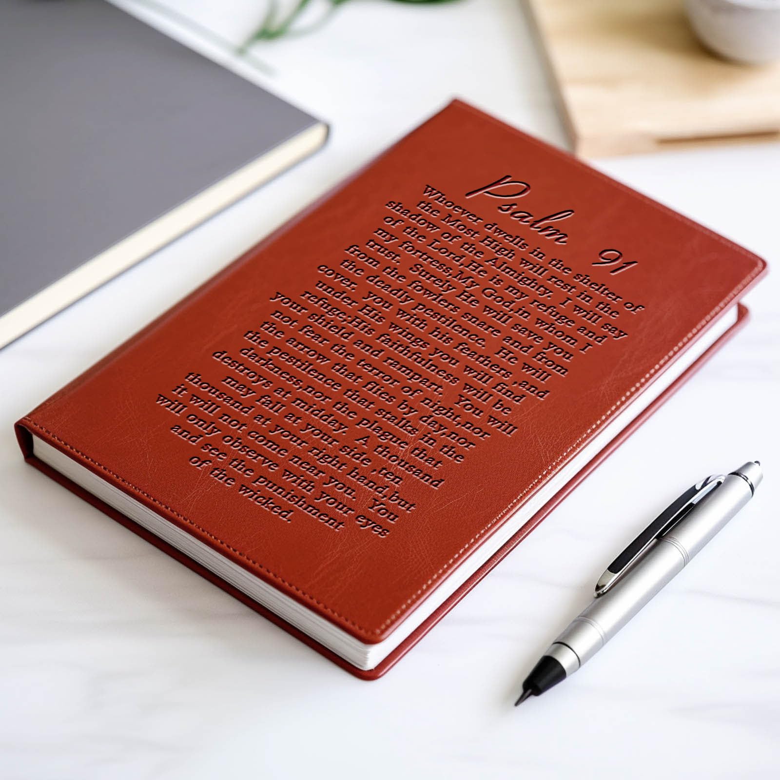 Premium Leather Christian Journal with Psalm 91 Bible Verse - Inspirational Religious Gift for Women & Men - Baptism, Confirmation, Sacrament Gifts - Perfect for Prayer, Bible Study & Spiritual Reflection