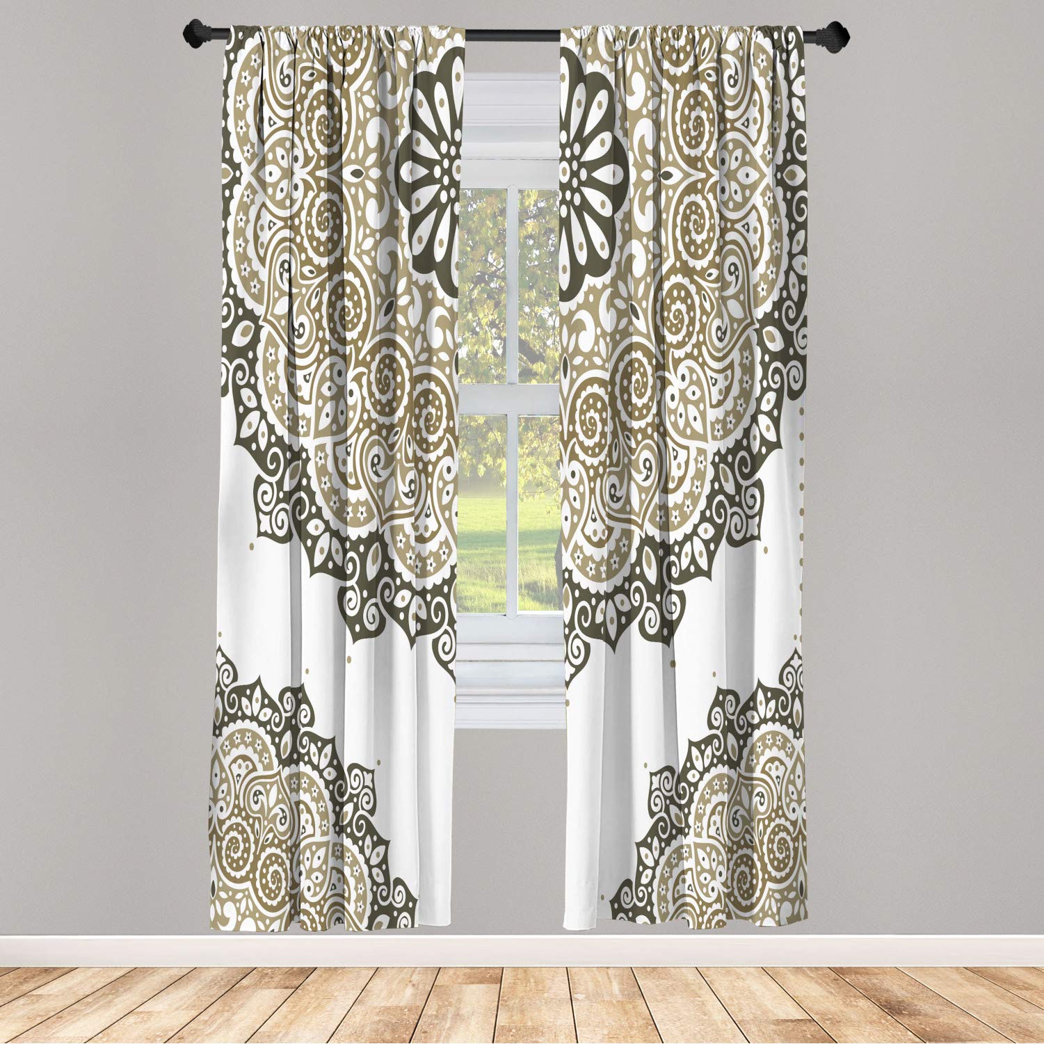 Ambesonne Oriental Window Curtains - Soft Mandala Floral Design Lightweight 2-Panel Set with Rod Pocket, 28
