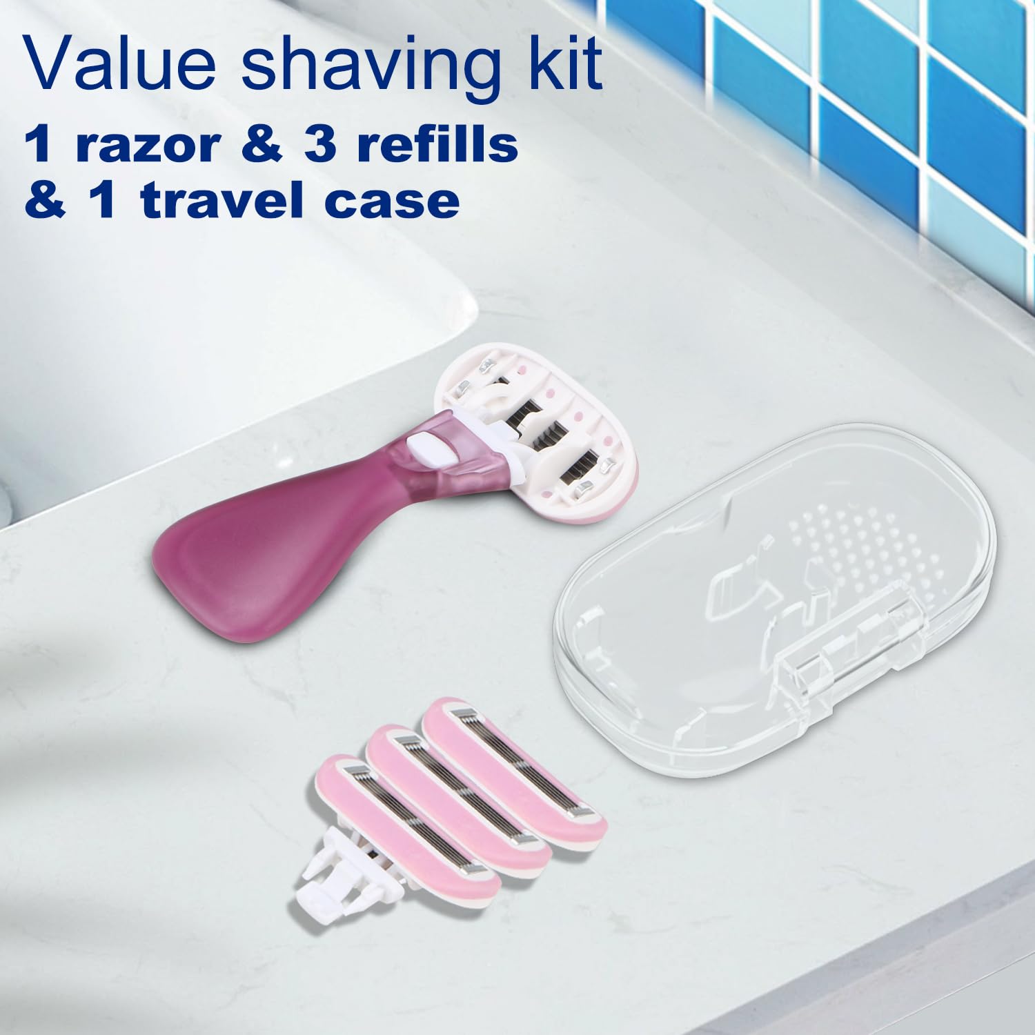 Women's Travel Razor Set - 5-Blade Extra Smooth Shaving Razor with Travel Case & 3 Refills, Portable Mini Razor for Women On The Go, Lavender Scented | Perfect for Vacation, Gym Bag, and Everyday Carry Essentials