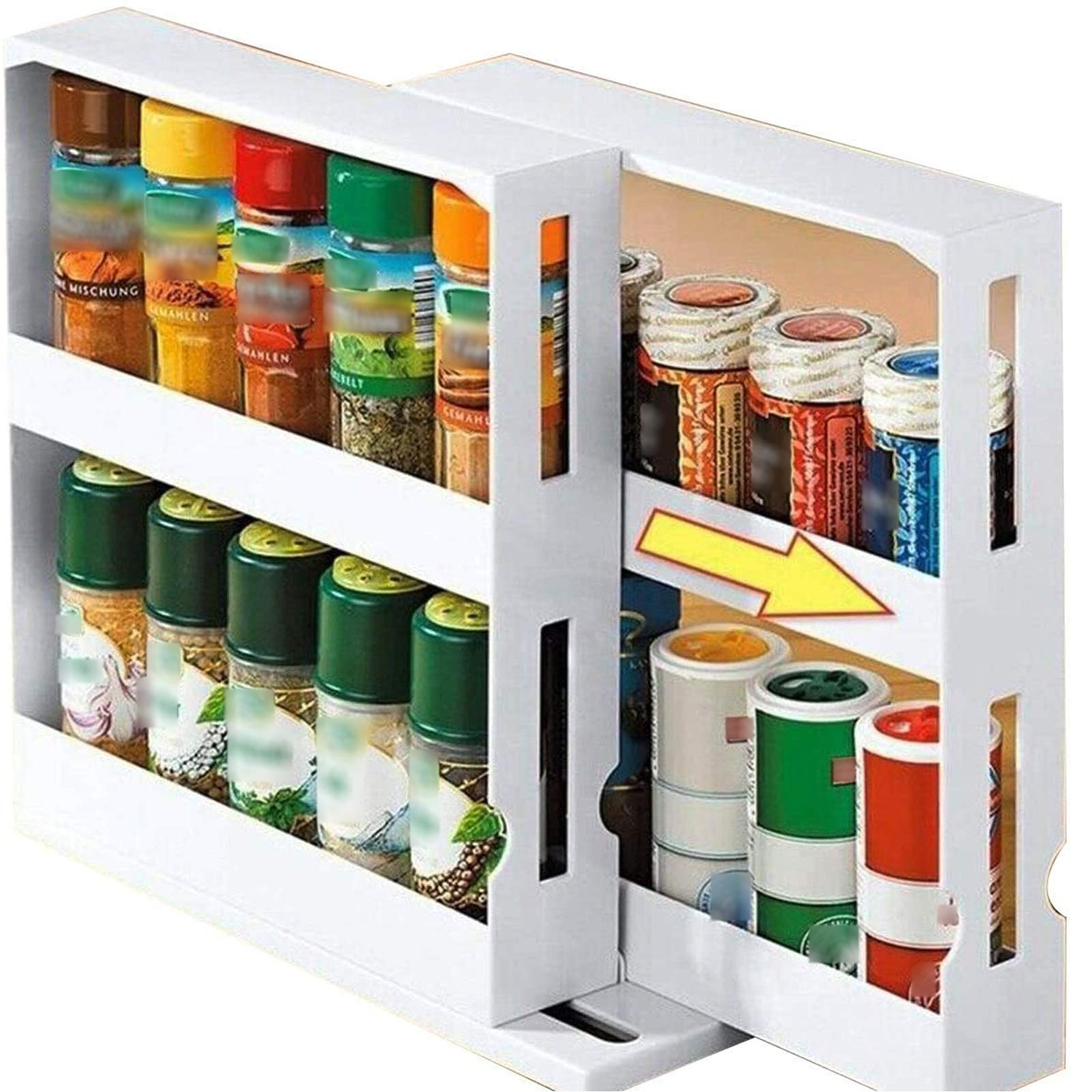 Double Layer Rotating Spice Rack Organizer - Expandable Non-Slip Kitchen Storage Shelf for Seasoning Jars, Condiments & Pantry Items - Perfect for Countertop, Cabinet or Pantry Organization