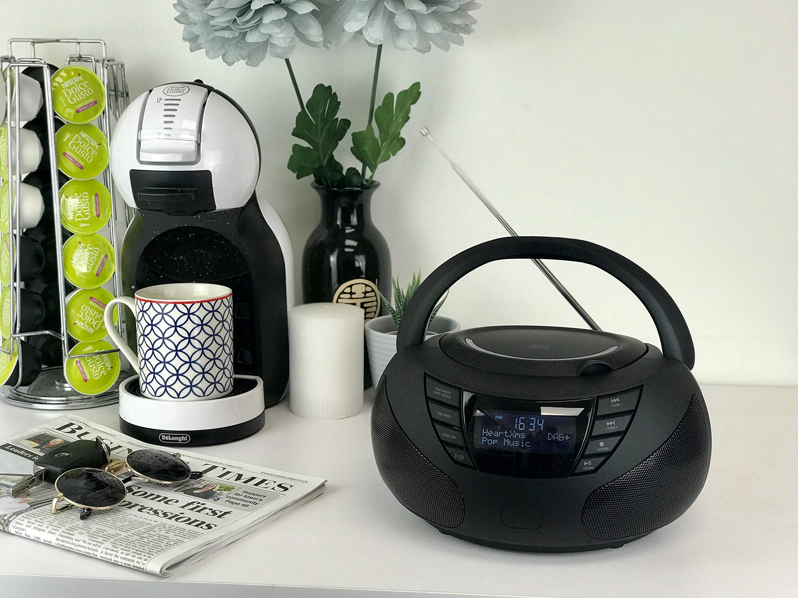 Steepletone DabStar Mk2 Portable DAB CD Boombox - Digital FM Radio with 20 Track Playlist, Stereo Sound & Earphone Jack | Battery or Mains Powered Compact CD Player for Home, Office & Outdoor Use