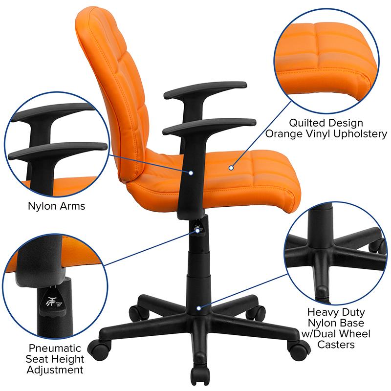 FLASH Clayton Mid Back Black Quilted Vinyl Swivel Task Office Chair with Arms - Ergonomic Desk Chair for Home Office, Computer Workstation & Conference Room