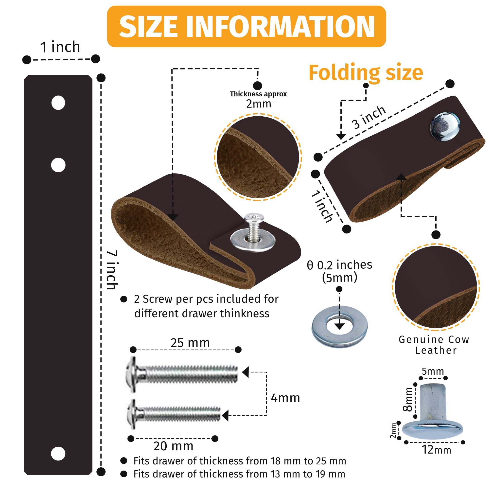 8 Pcs Handmade Pure Leather Drawer Pulls - Chocolate Brown Leather Dresser Knobs & Cabinet Handles for Bedroom, Kitchen, Office Furniture (Durable & Stylish Hardware for Drawers, Cabinets & Doors)