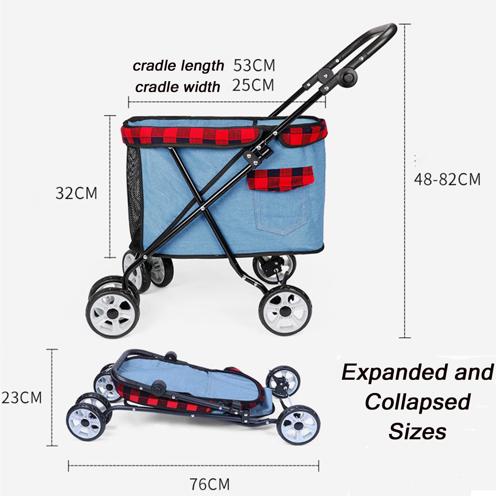 Foldable 4-Wheel Dog Stroller with Adjustable Handle & Storage Space - Lightweight Pet Carrier for Small & Medium Dogs - Perfect for Outdoor Walks, Vet Visits & Shopping Trips