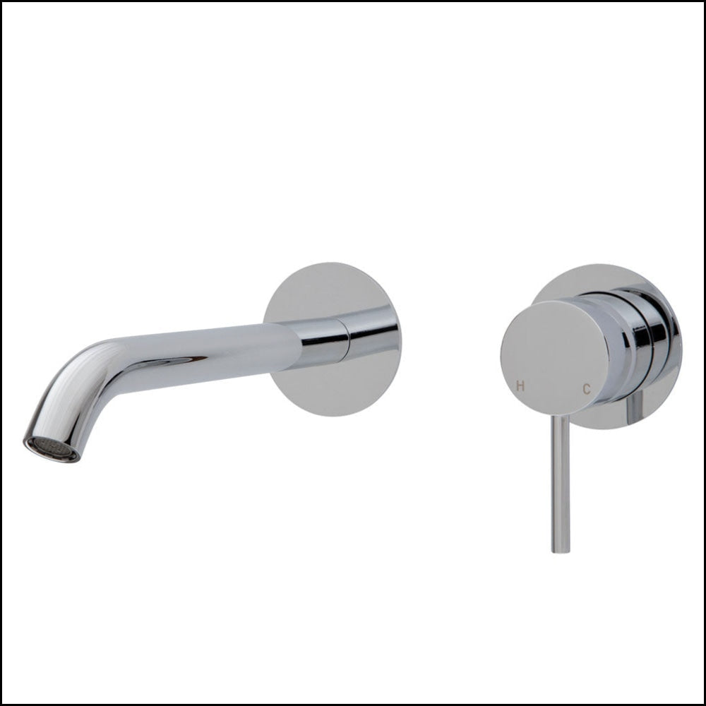FIENZA Kaya Wall Mounted Basin and Bath Mixer Set with Round Plates, 200mm Outlet - Modern Bathroom Faucet for Vanity Sink and Bathtub (Model 228104 200) - Perfect for Home, Hotel, and Spa Renovations