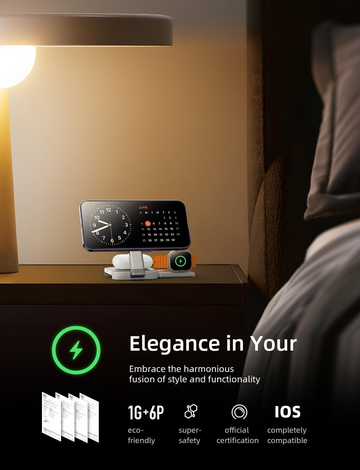 LISEN 3-in-1 Magnetic Wireless Charging Station for iPhone 15 Pro Max/14/13, AirPods & Apple Watch - Fast Magsafe Charger Pad with Travel Case - Perfect for Home, Office & Car Use