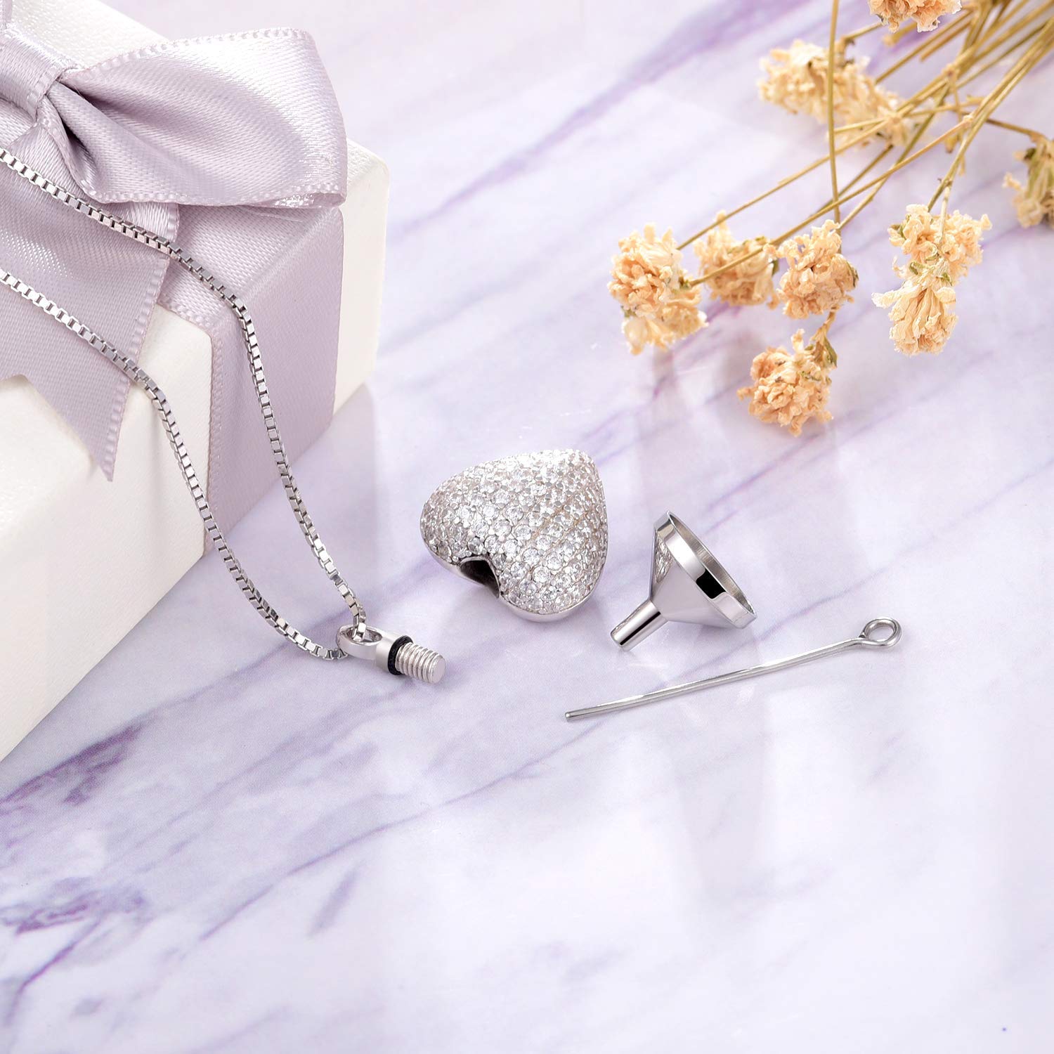 925 Sterling Silver Cremation Necklace with CZ Heart Urn Pendant - Memorial Jewelry for Ashes of Loved Ones & Pets - Thoughtful Sympathy Gift for Women - Perfect for Funerals, Memorial Services & Keeping Memories Close