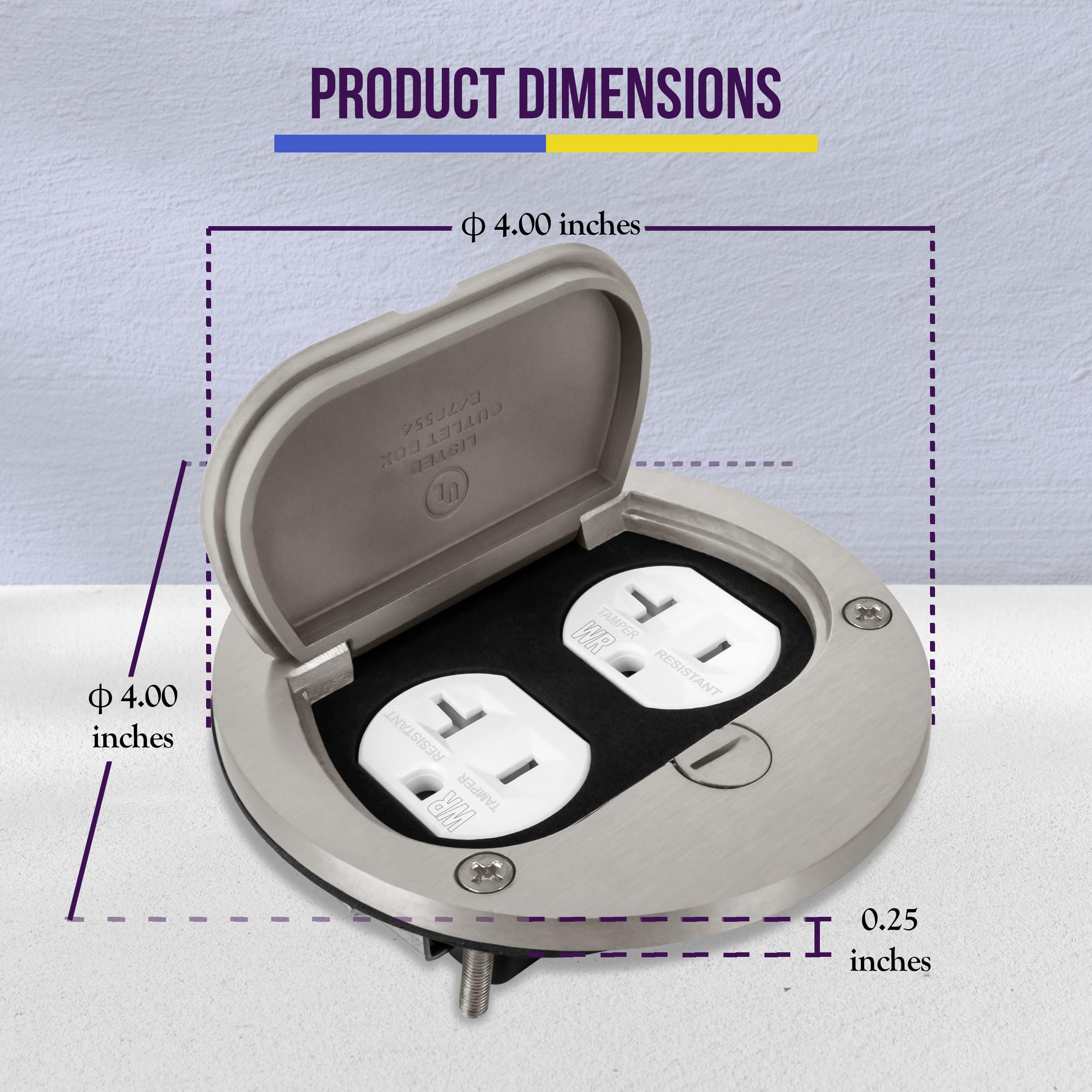 Enerlites 975502-S 4'' Hinged Floor Box Cover Flange - 20A Duplex Tamper & Weather Resistant Receptacle - Nickel Plated Brass - Ideal for Outdoor & Commercial Electrical Installations