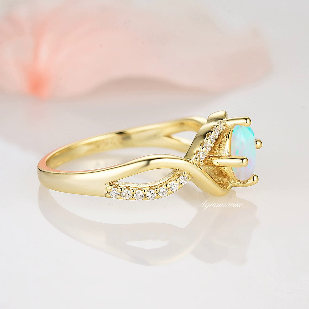 14K Solid Yellow Gold Entwined Natural Australian Opal Ring - Elegant Jewelry for Women, Perfect Gift for Anniversary, Birthday & Special Occasions