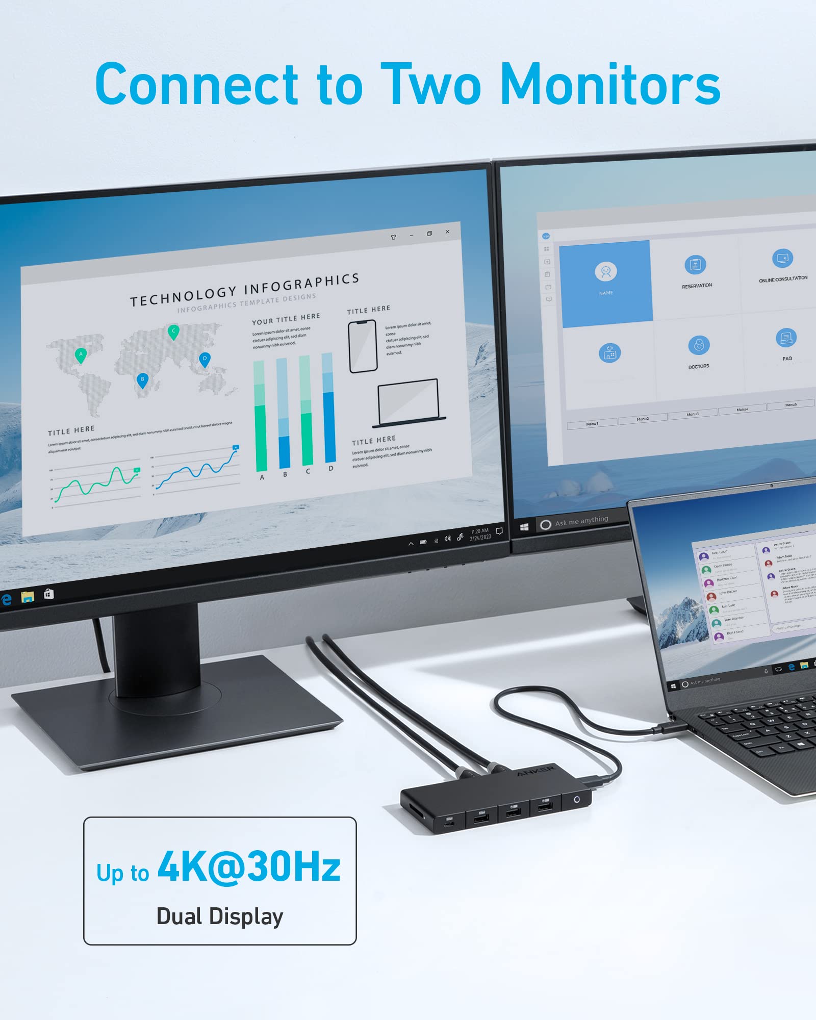 Anker 10-in-1 USB C Hub with 100W Power Delivery, Dual 4K HDMI, 4 USB-A/USB-C Ports, Ethernet, SD Card Slot - Compatible with MacBook Pro/Air, Dell XPS, HP, Lenovo & More - Perfect for Home Office, Remote Work & Video Conferencing
