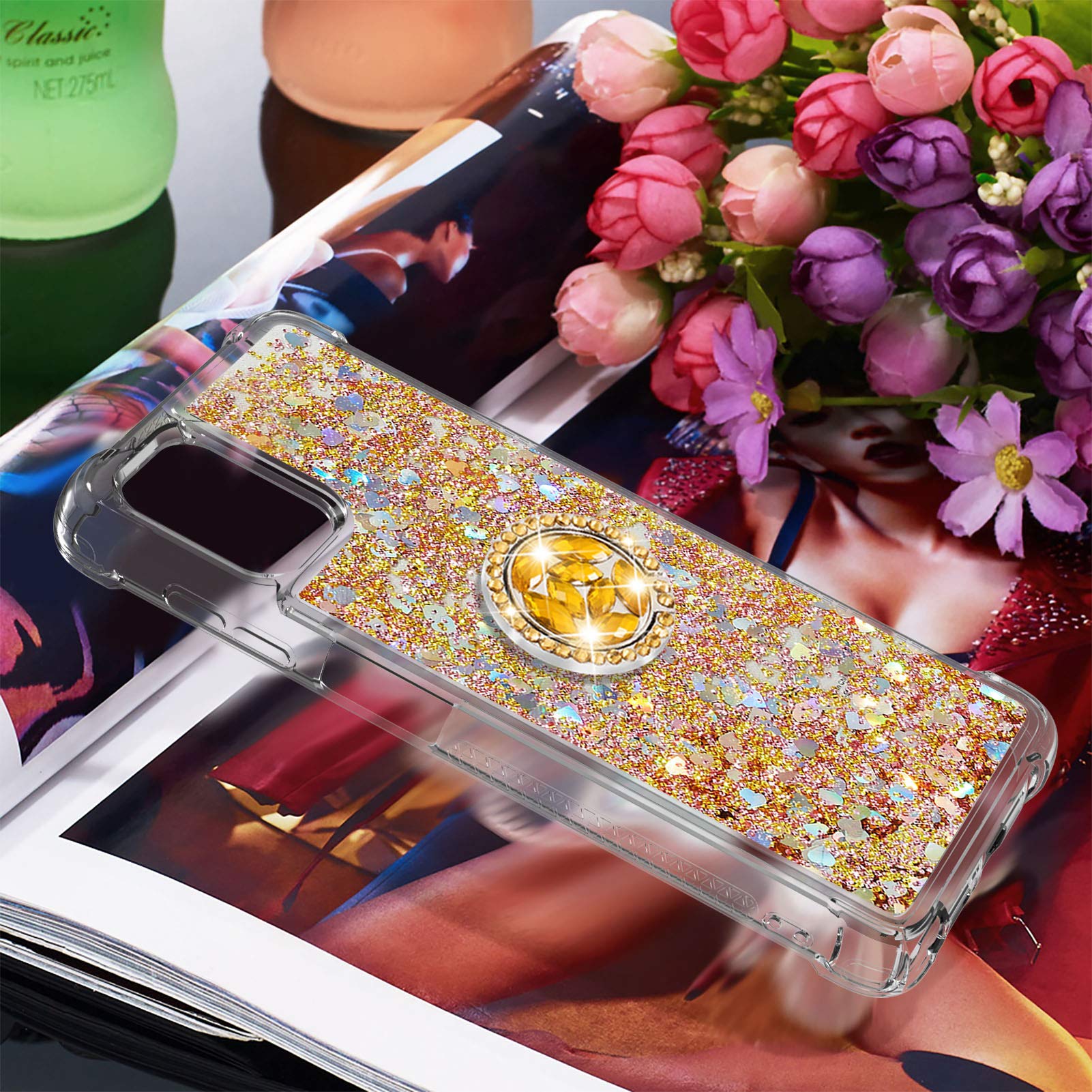 Sparkly Clear Glitter Phone Case for Motorola G Stylus 2021 - Liquid Quicksand Bling Cover with Diamond Ring Holder & Rugged Protection | Perfect for Everyday Use, Parties & Gift Giving