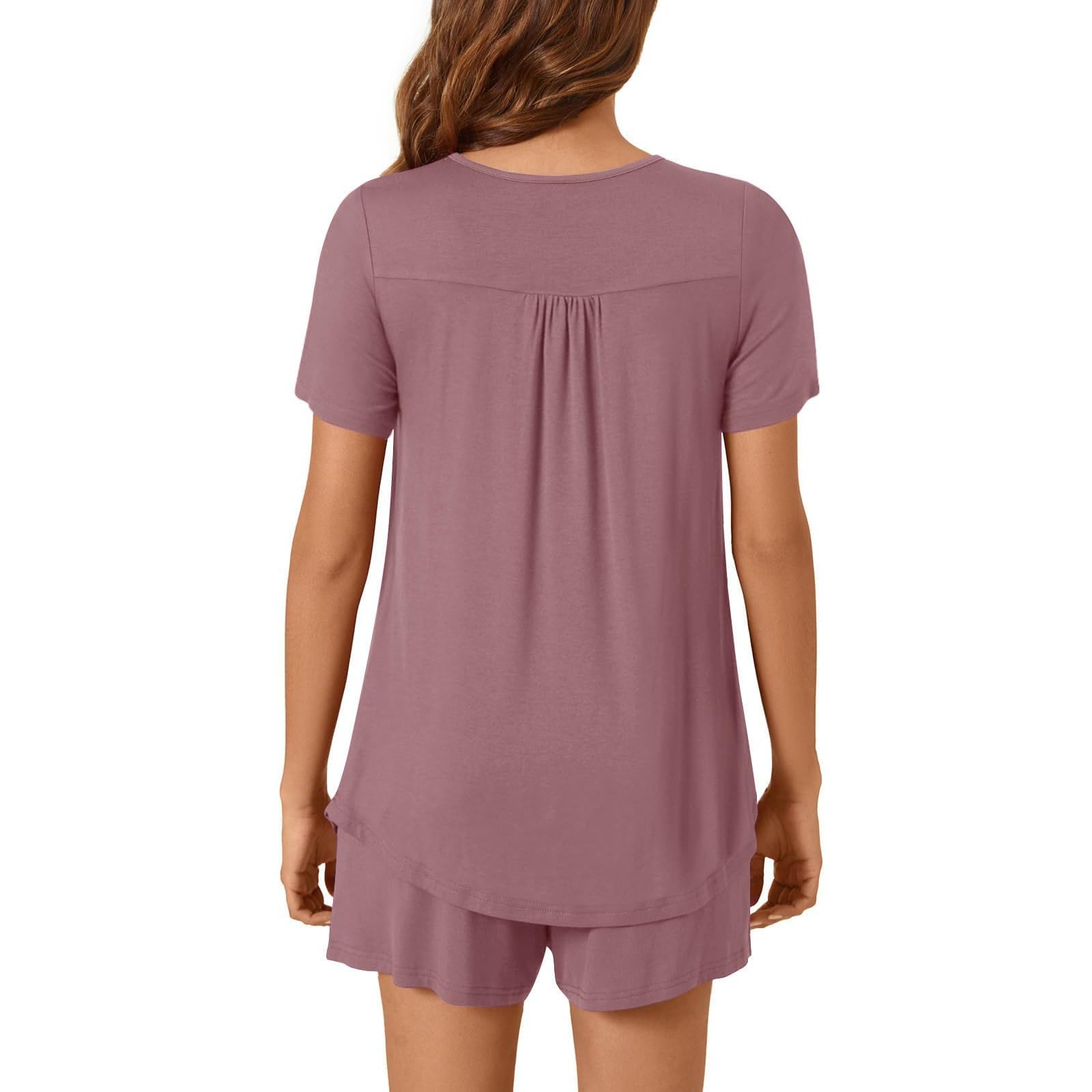 Women's 2-Piece Casual Lounge Set - Button Down Pleated Short Sleeve Top & Elastic Waist Shorts | Comfortable Outfit for Home, Travel & Weekend Relaxation