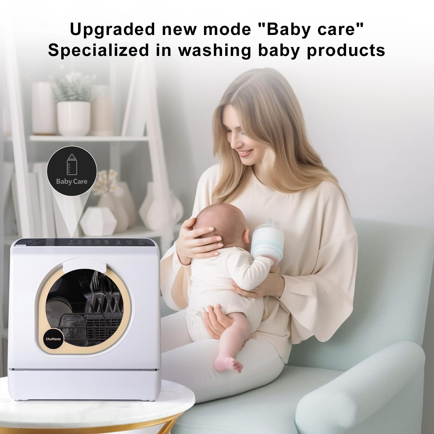 **Mini Countertop Dishwasher with Drying & Double Spray Arms – Portable Dishwasher with Water Tank, 6 Wash Programs – Ideal for Small Kitchens, Apartments & Washing Baby Bottles**