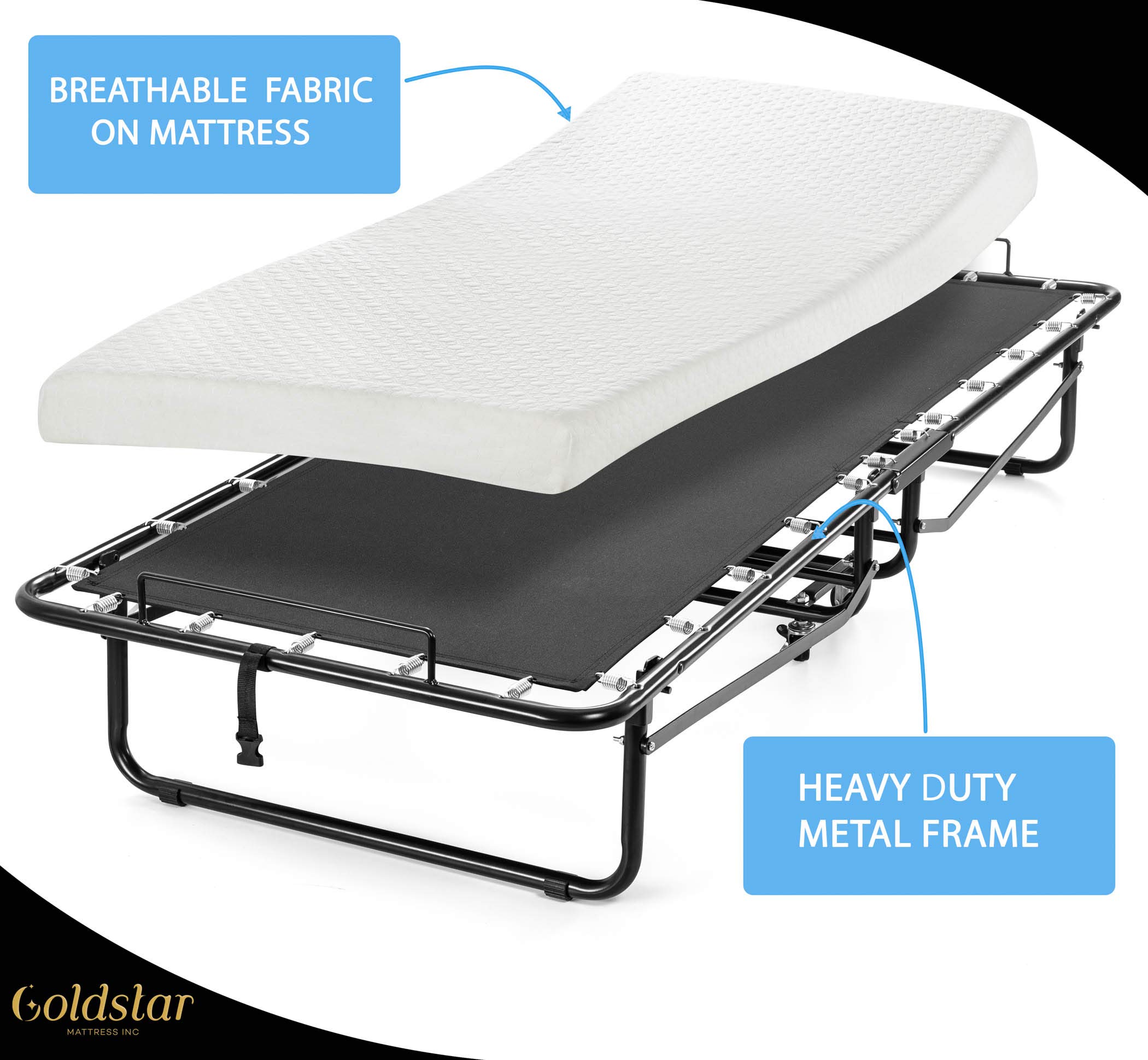 Heavy Duty Roll Away Bed with 4 Inch Memory Foam Mattress for Adults & Kids - Portable Guest Bed Cot on Wheels (31x75 Inches) - Perfect for Spare Rooms, Sleepovers & Temporary Sleeping Solutions