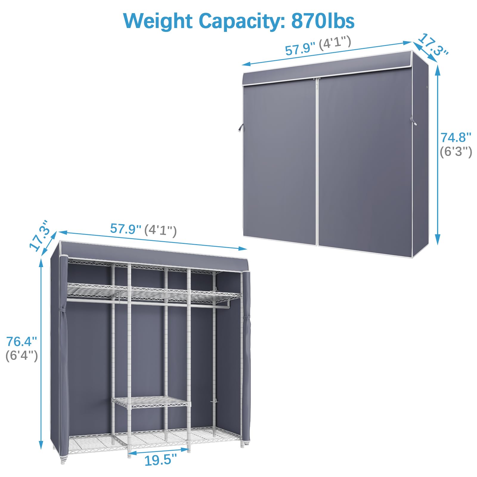 VIPEK V30C Heavy Duty Clothing Rack with Oxford Fabric Cover - Adjustable Shelves & Hanging Rods - Freestanding Wardrobe for Closet Organization - Perfect for Bedroom, Laundry Room, or Dorm Storage