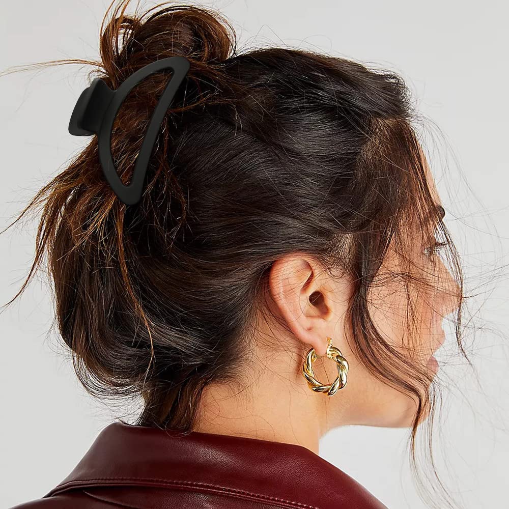 Canitor Hair Clips Set - 4Pcs Black Acrylic Semicircle Claw Clips for Women, Strong Hold Hair Accessories for Thick & Thin Hair - Perfect for School, Work, Gym & Everyday Styling