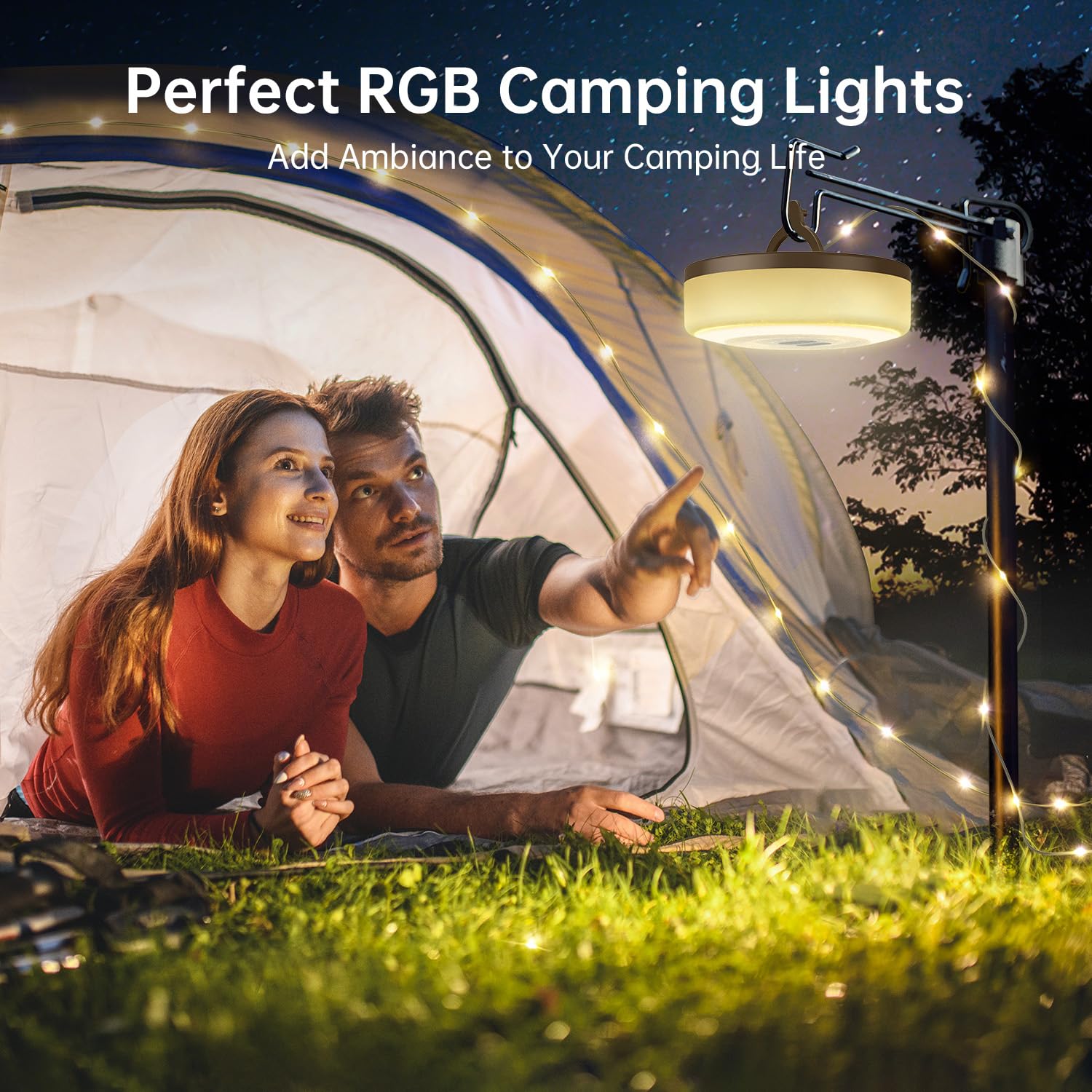 33FT Camping String Lights (2-Pack) - Waterproof Rechargeable LED Lights with 7 Modes for Outdoor Tents, Hiking & Christmas Decor | Perfect for Camping, Backyard Parties & Holiday Lighting