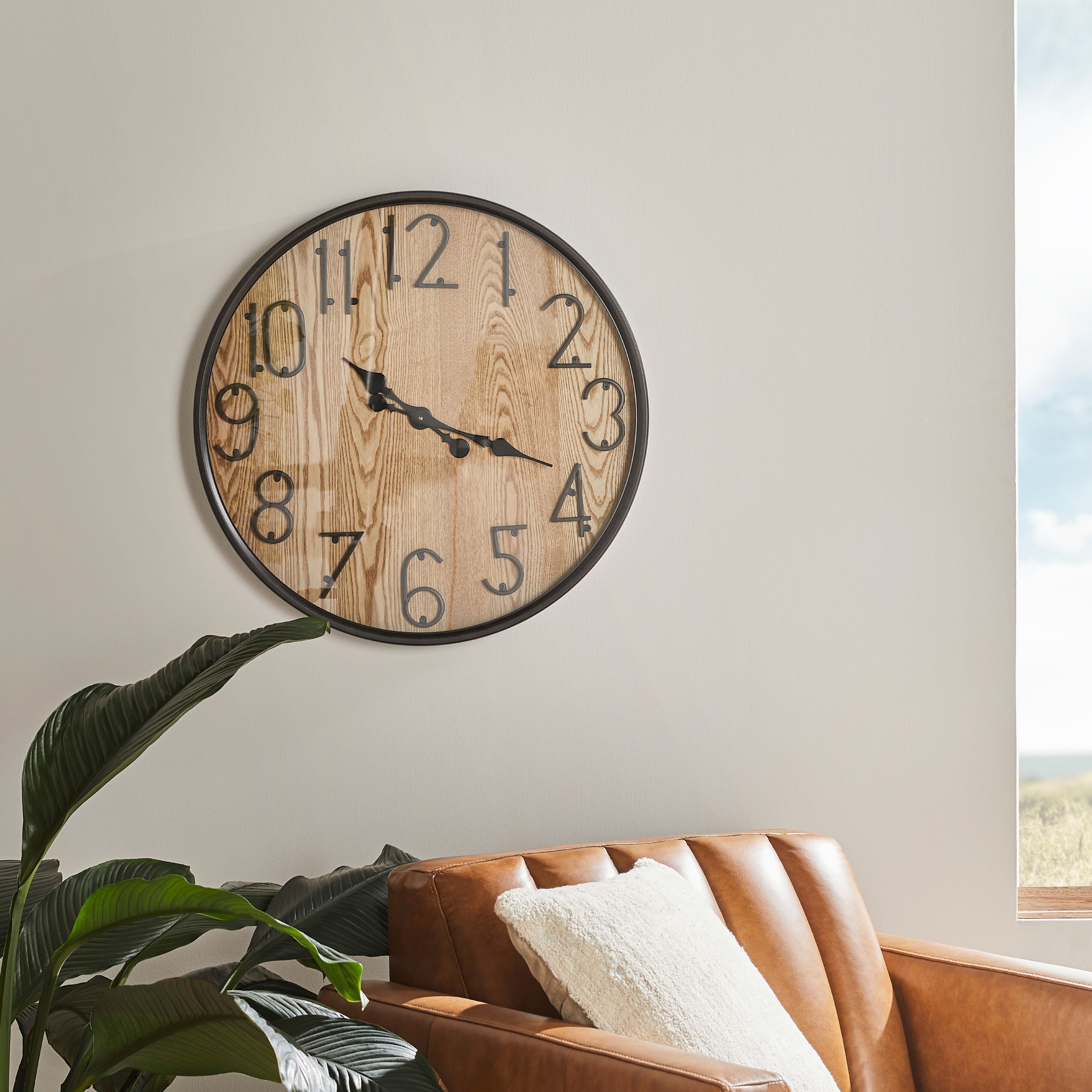 BeyondTime Large Grain Number Wall Clock - 26.4 Inches, Modern Farmhouse Decor for Living Room, Kitchen, Bedroom & Office