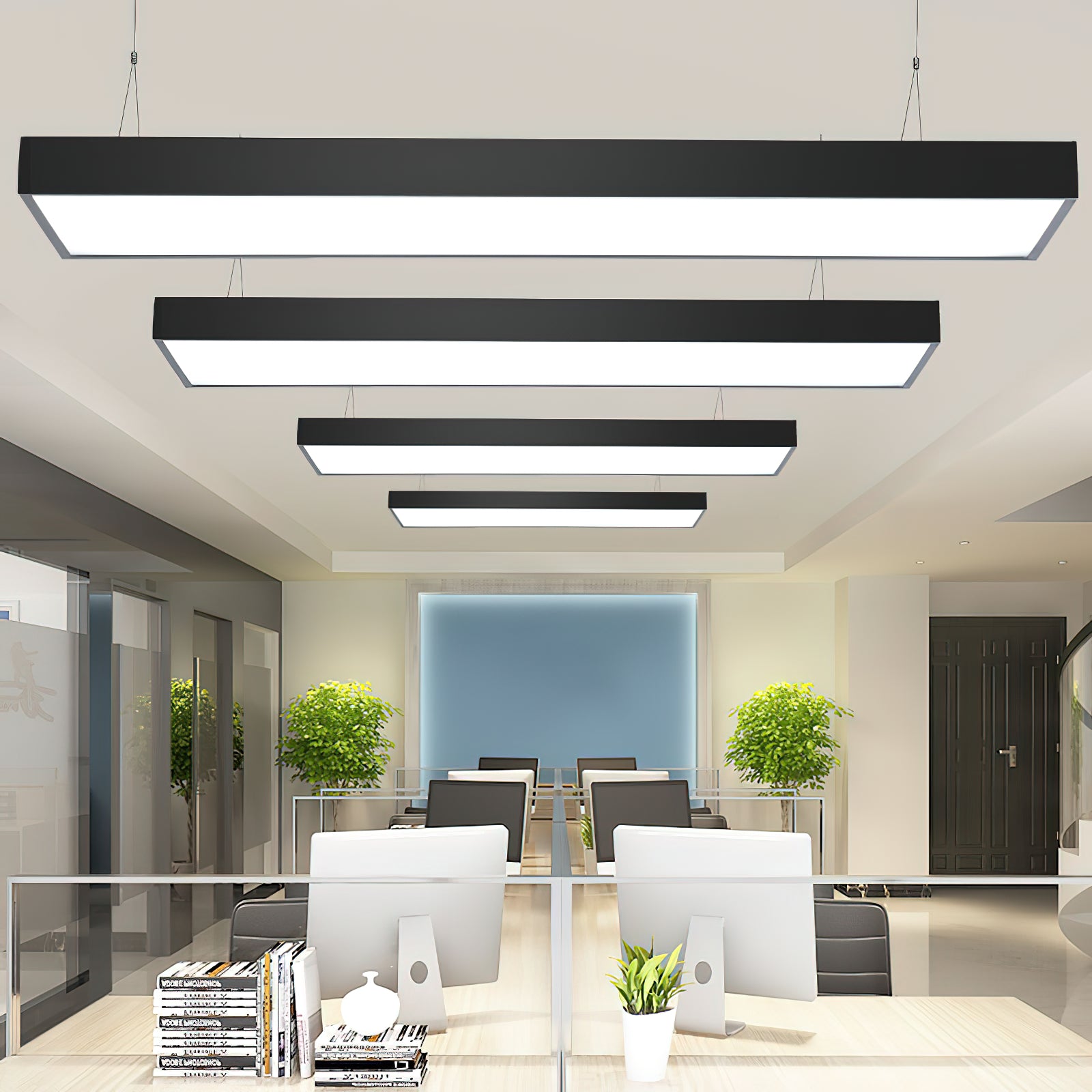 Modern LED Rectangular Office Pendant Light Fixture - Energy Efficient Hanging Ceiling Lamp for Workspace, Conference Room & Home Office Lighting
